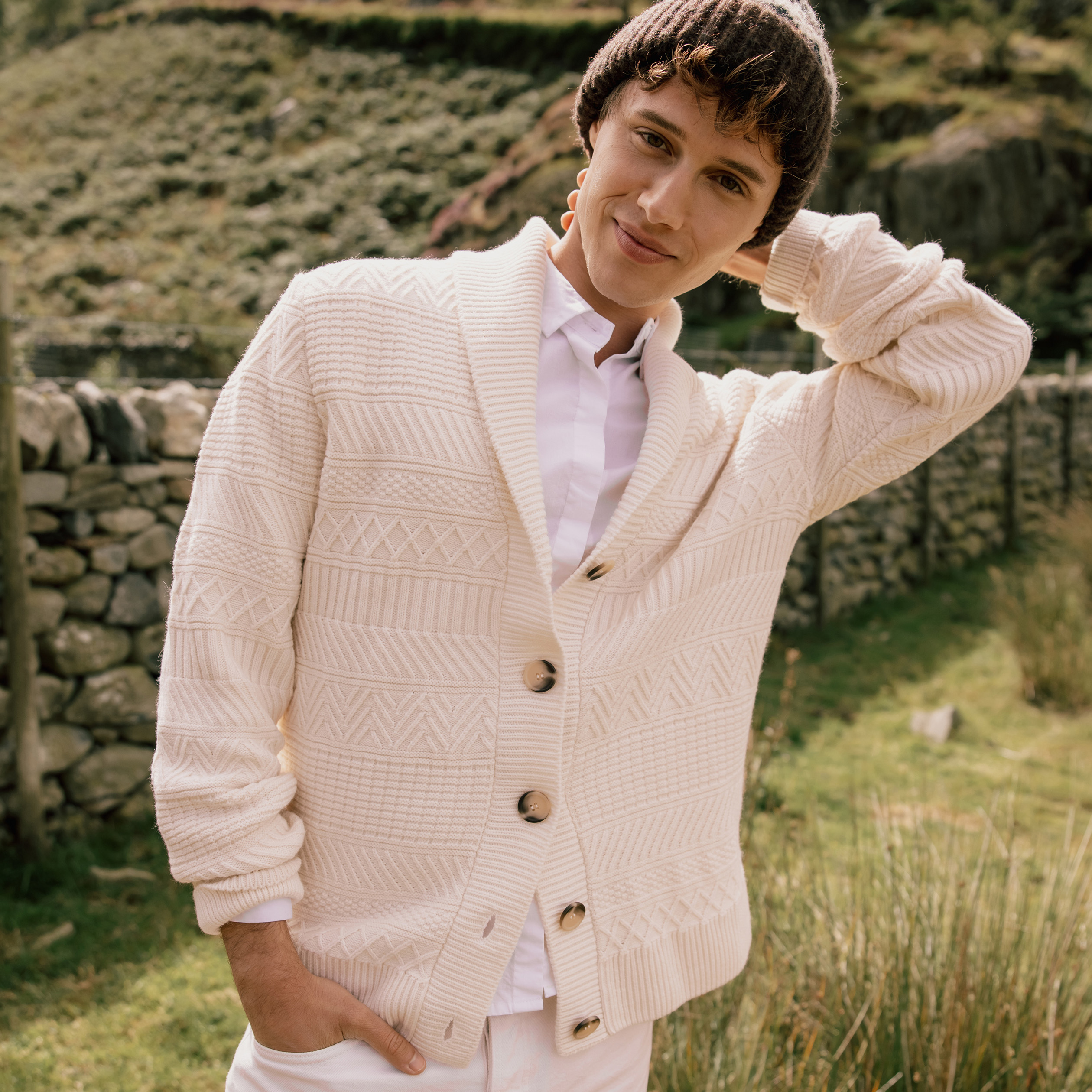 Gilet manches longues col châle ecru homme Bonobo