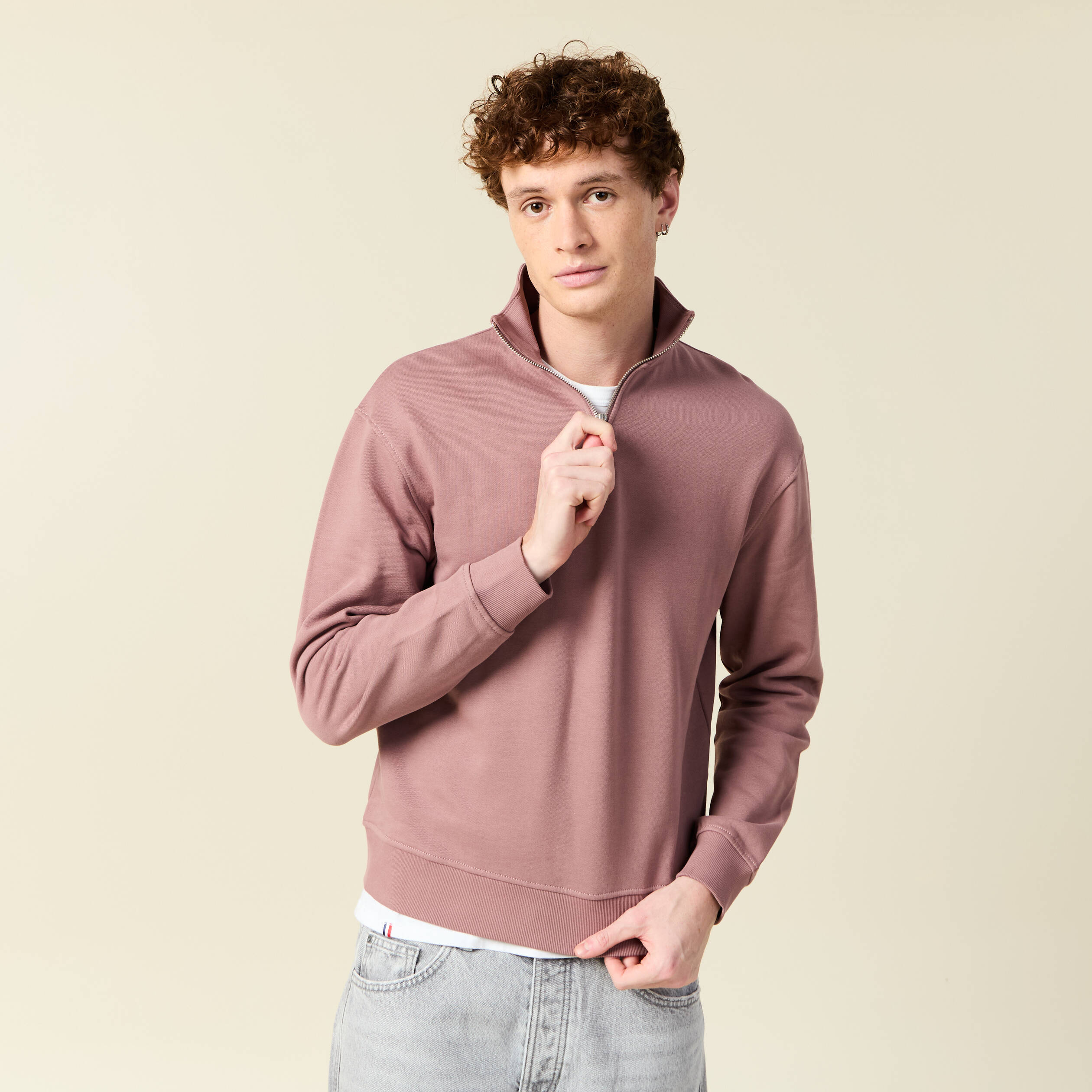 Sweat manches longues en coton vieux rose homme