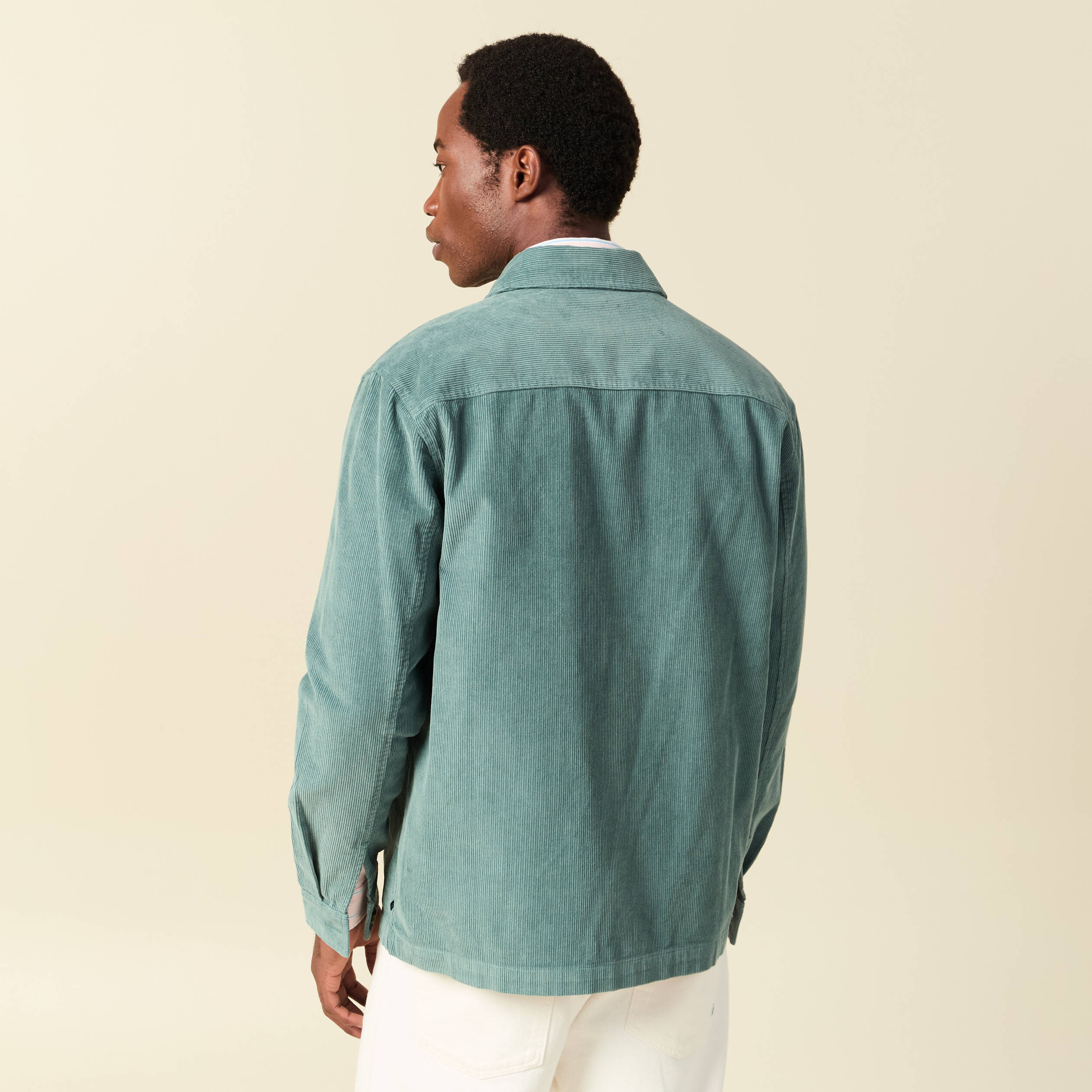 Surchemise courte droite en velours bleu gris homme