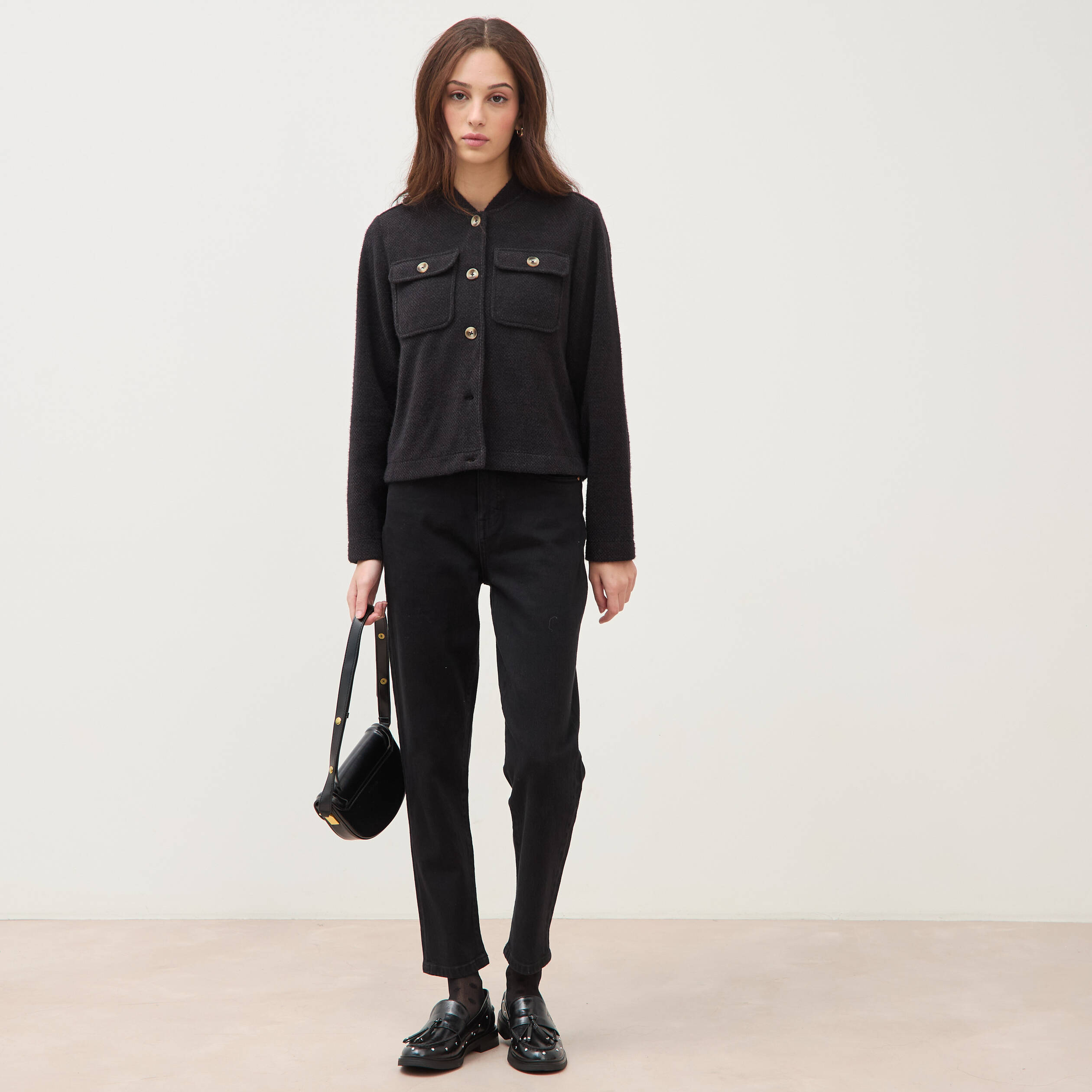 Jeans mom 7/8&egrave;me denim noir femme
