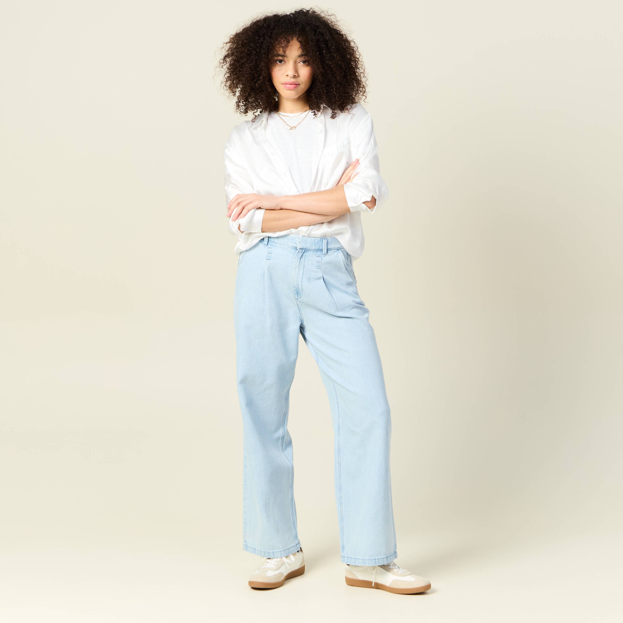 jeans large a pinces denim bleach femme Jeans large à pinces denim bleach femme
