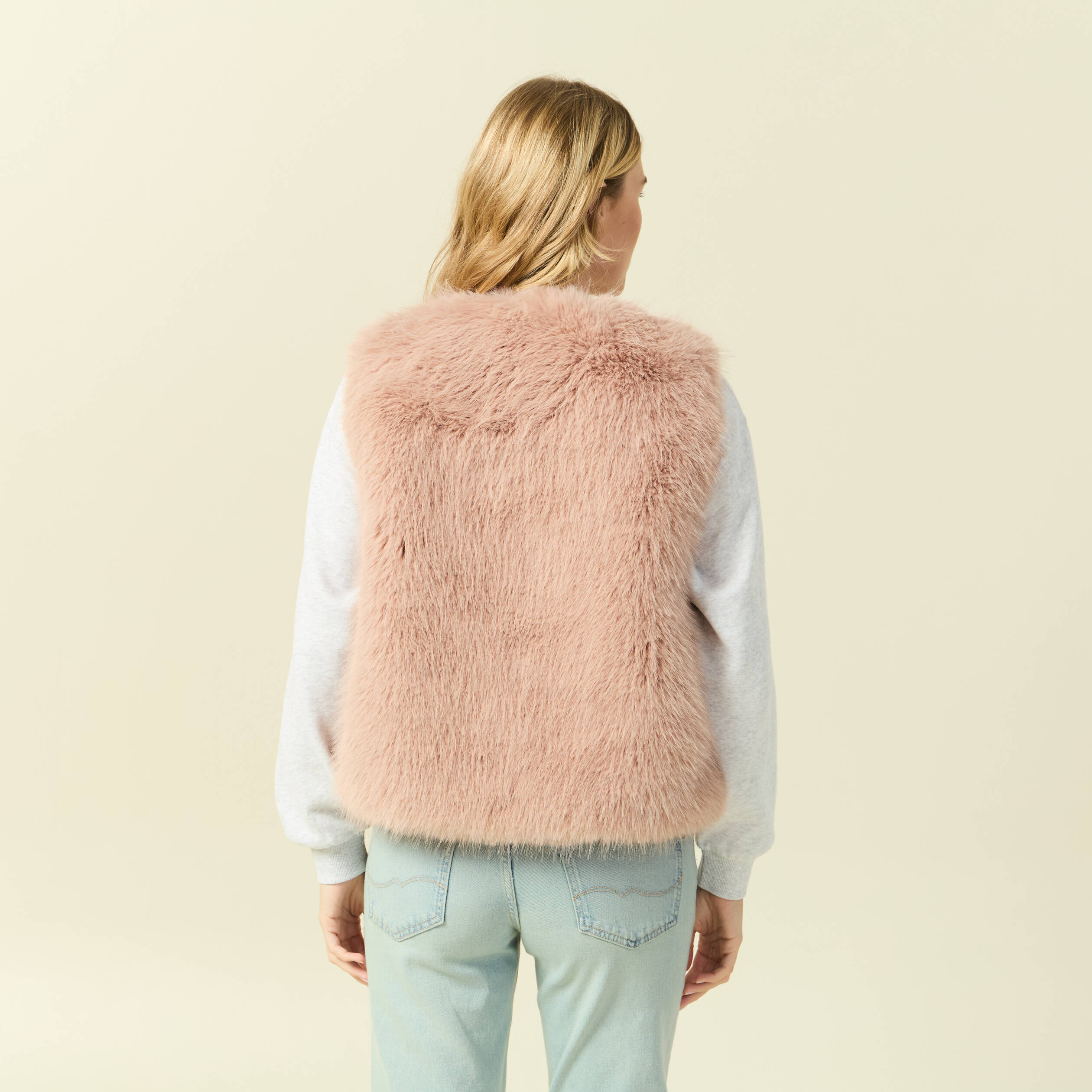 Veste fausse fourrure avec doublure vieux rose femme