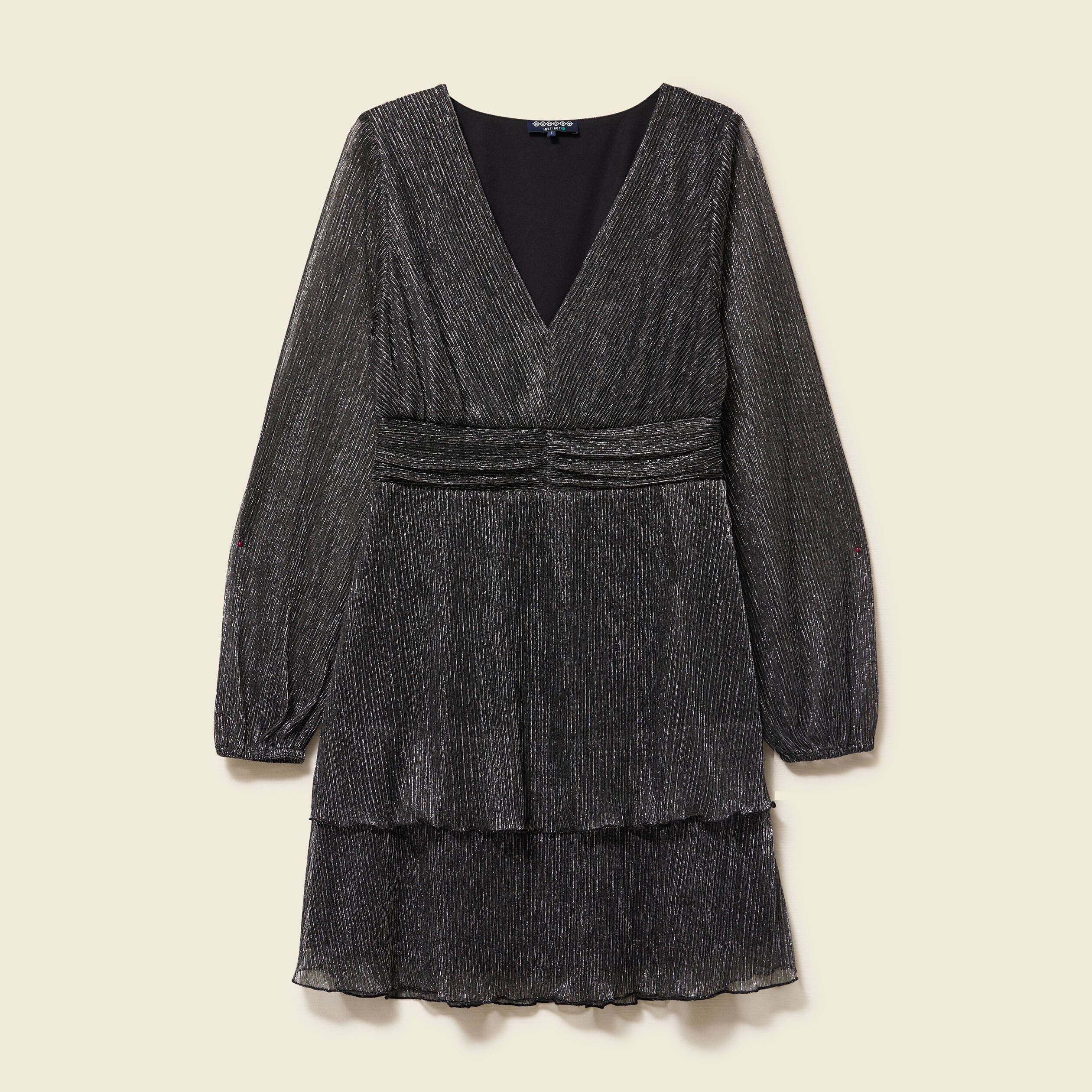 Robe manches longues doubl&eacute;e gris argent femme