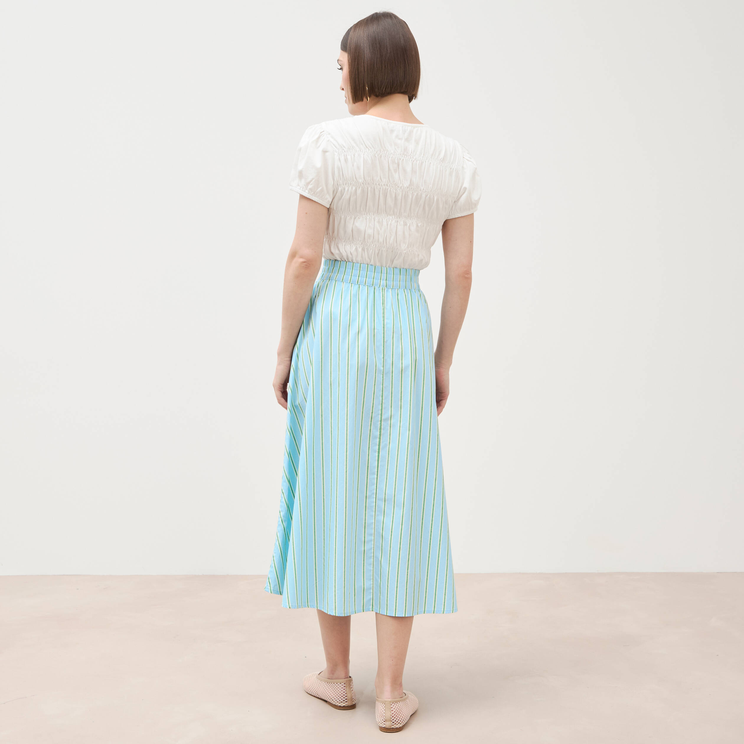 Jupe longue &eacute;vas&eacute;e en coton bleu ciel femme