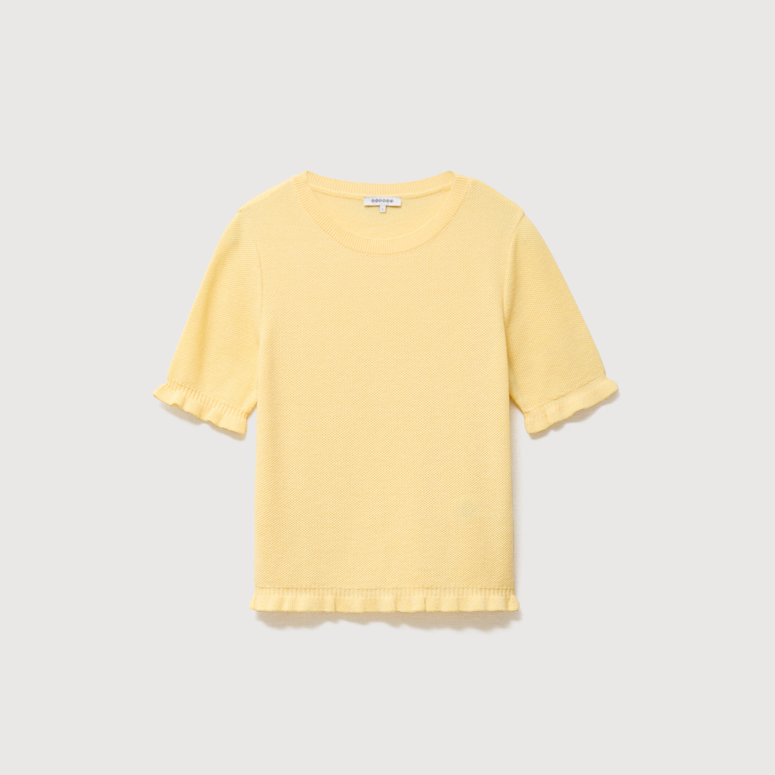 Pull droit col rond manches courtes jaune clair femme