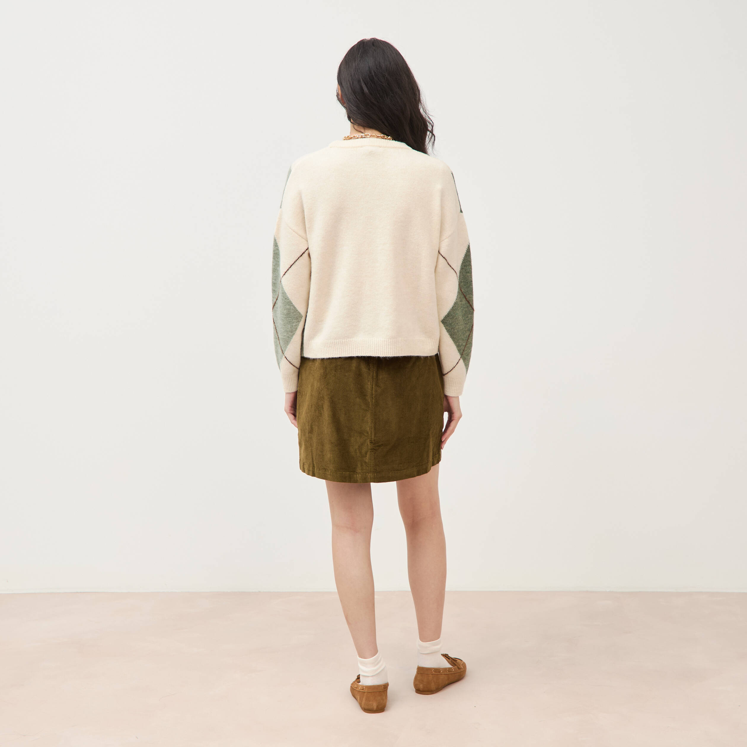 Pull col rond manches longues vert pastel femme