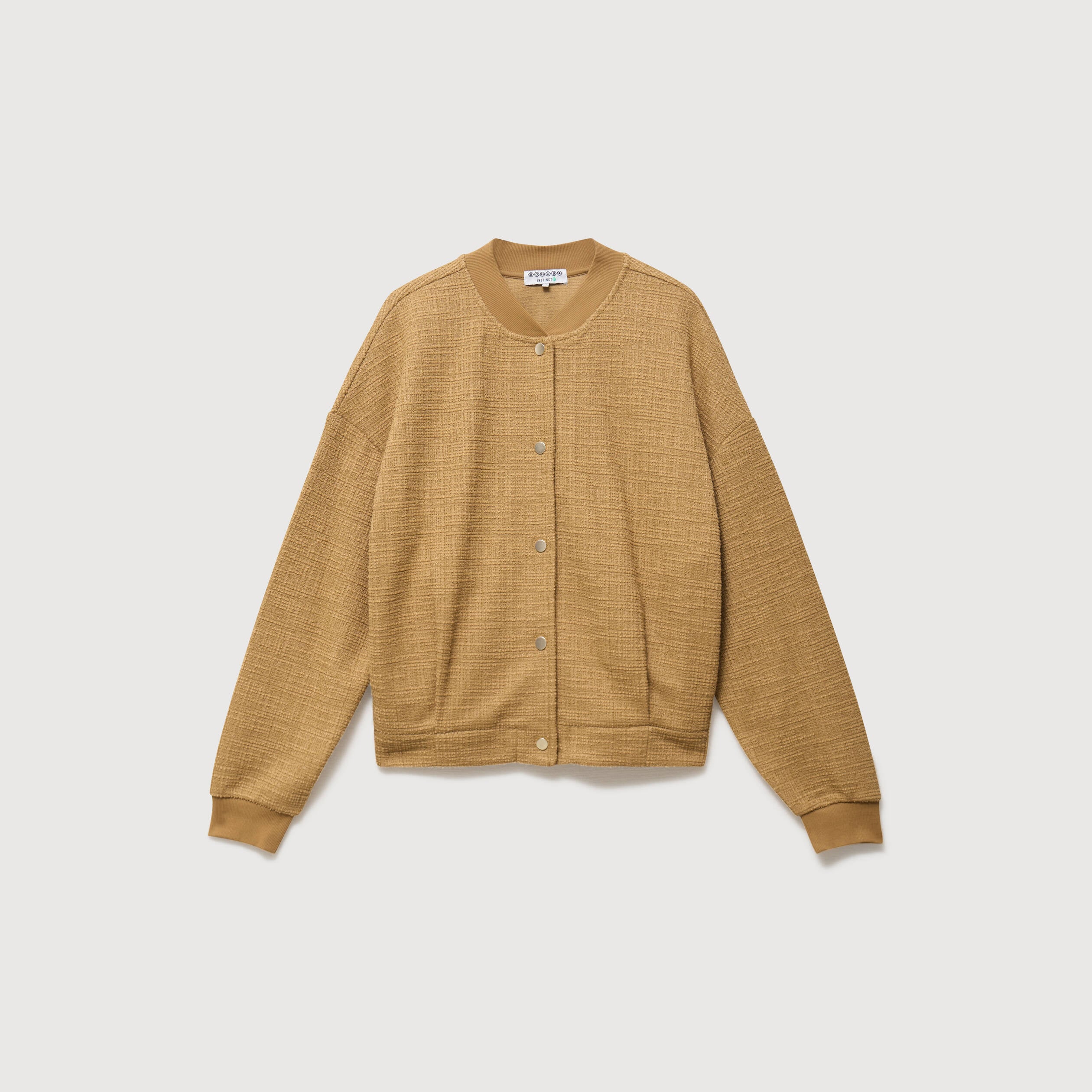 Veste droite manches longues tweed camel femme
