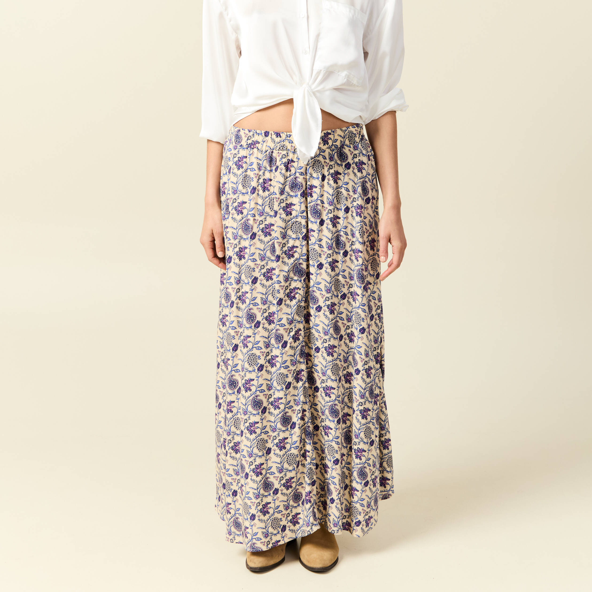 jupe longue evasee taille standard bleu femme Jupe longue évasée taille standard bleu femme
