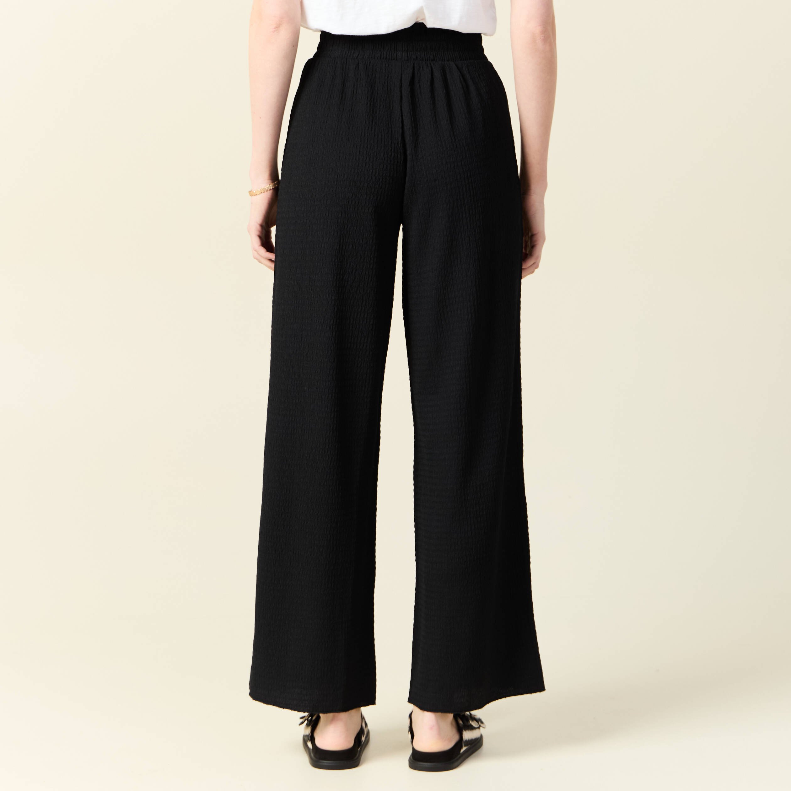 pantalon large fluide noeud noir femme Pantalon large fluide noeud noir femme