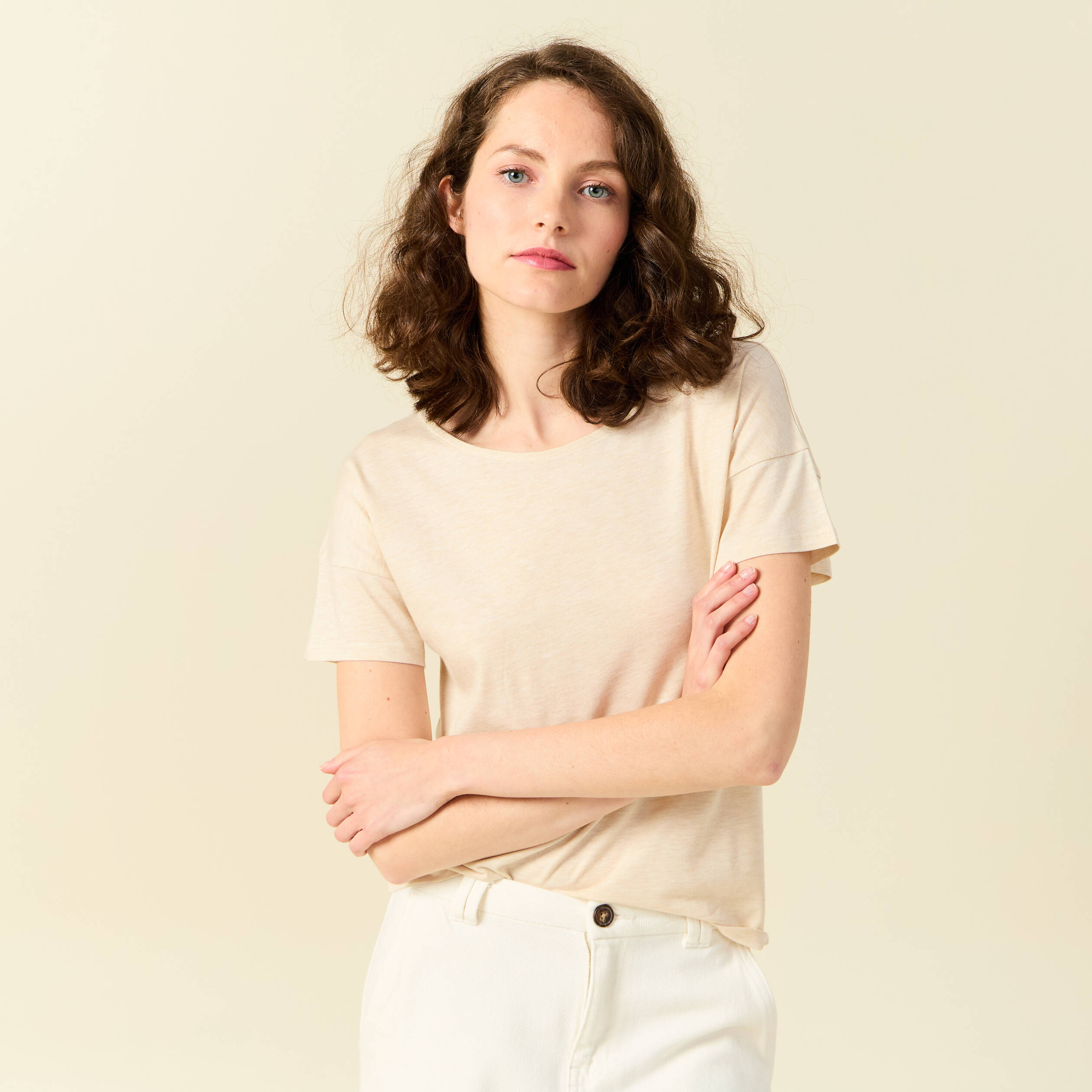 T-shirt manches courtes creme femme