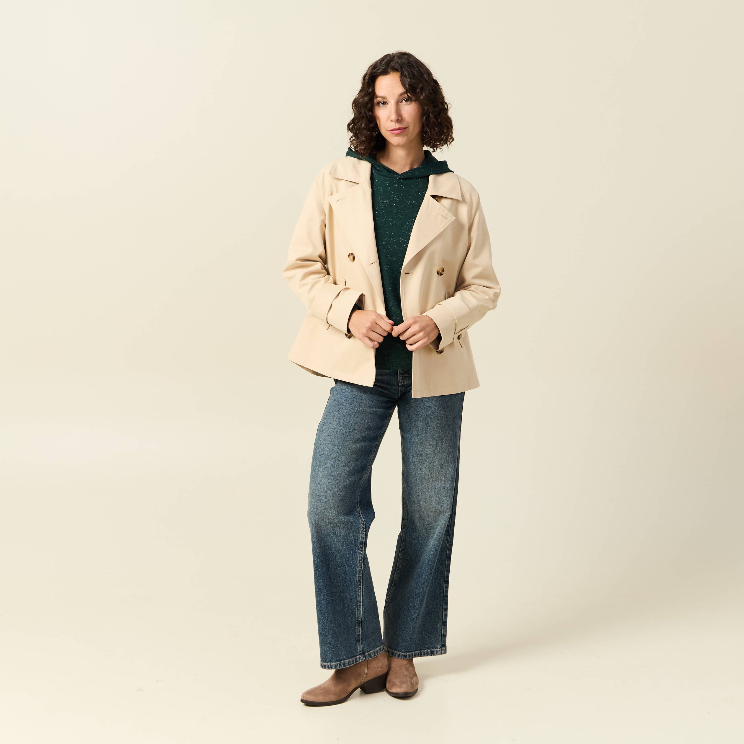 Sweat &agrave; capuche manches longues vert fonc&eacute; femme