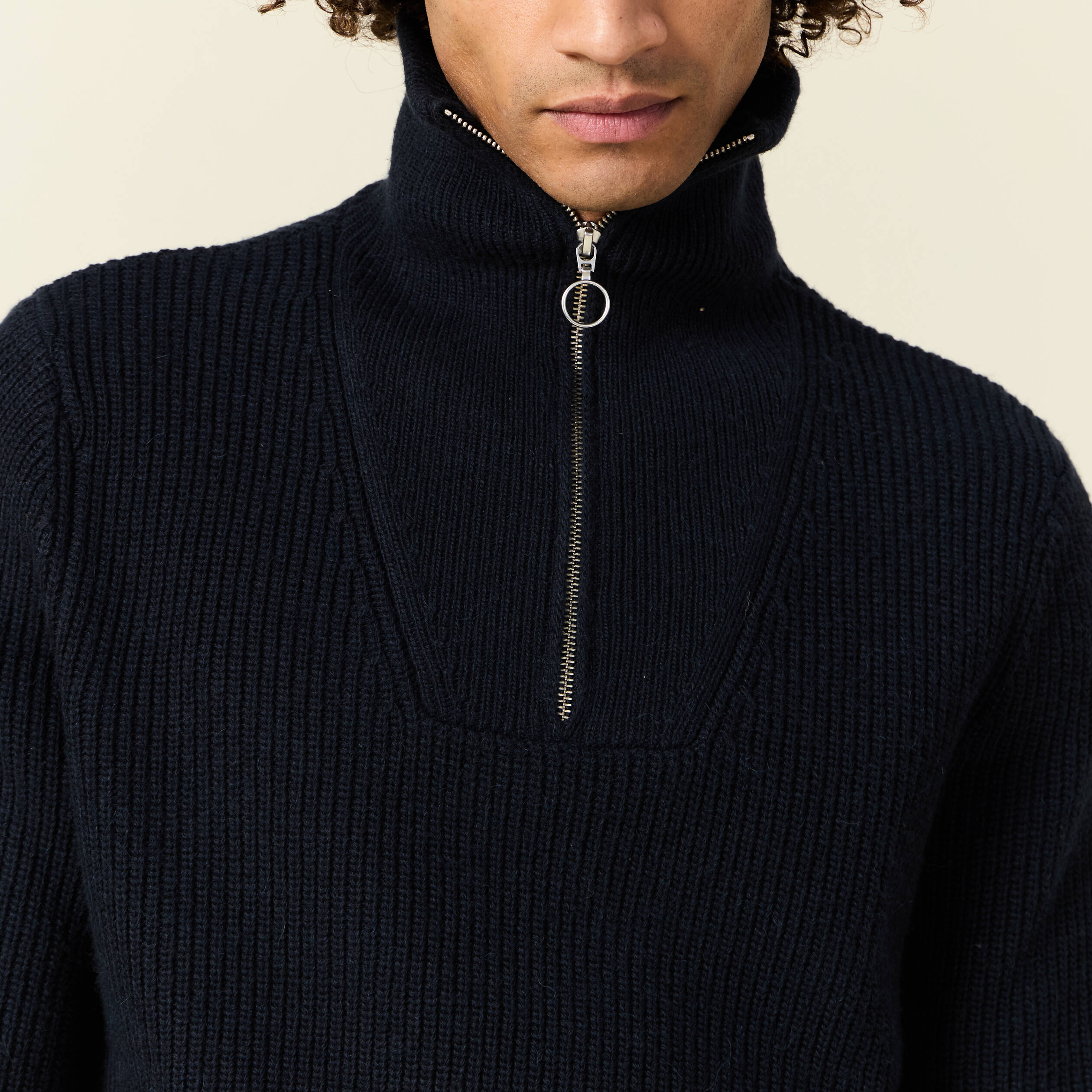 Pull col camionneur bleu marine homme