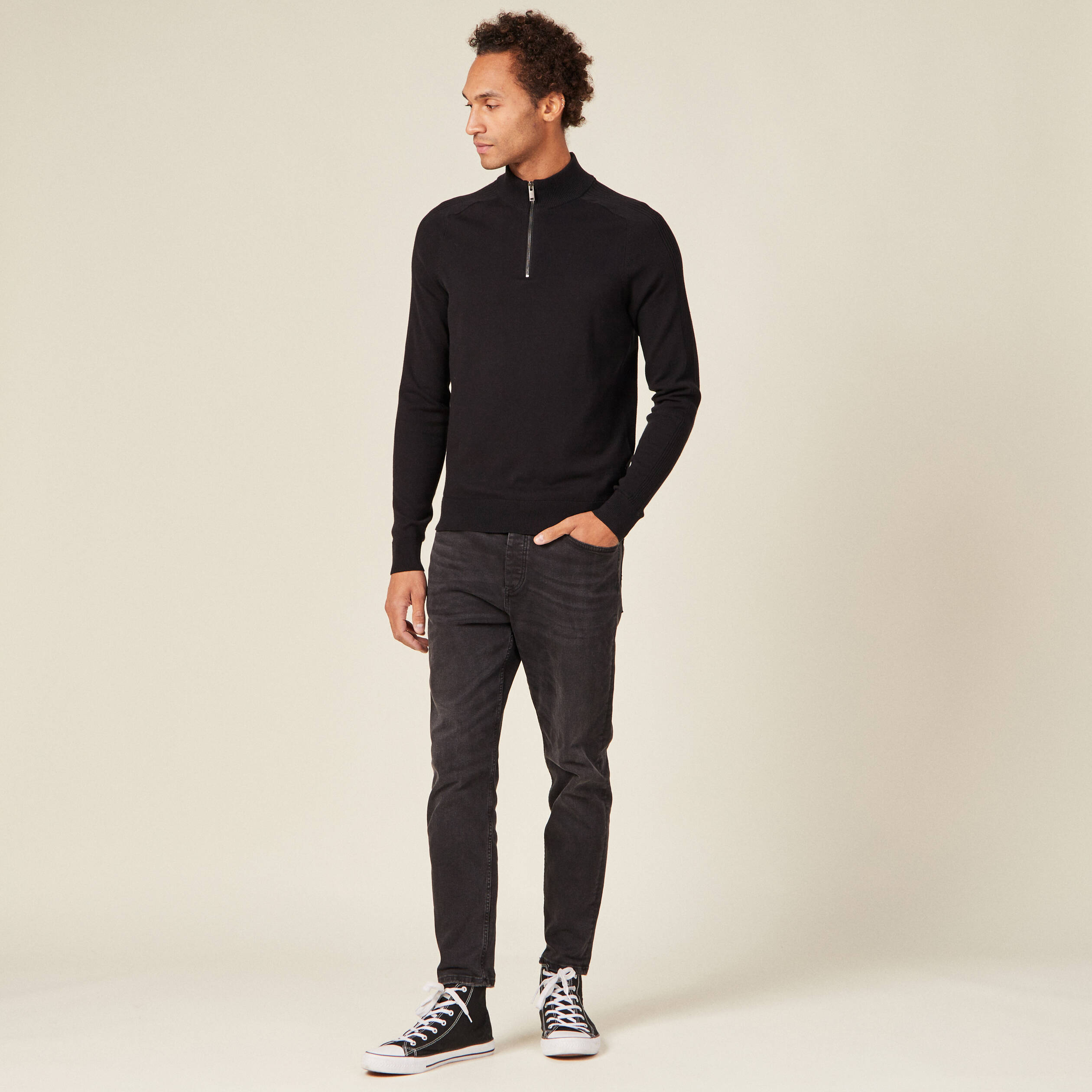 Pull manches longues noir homme