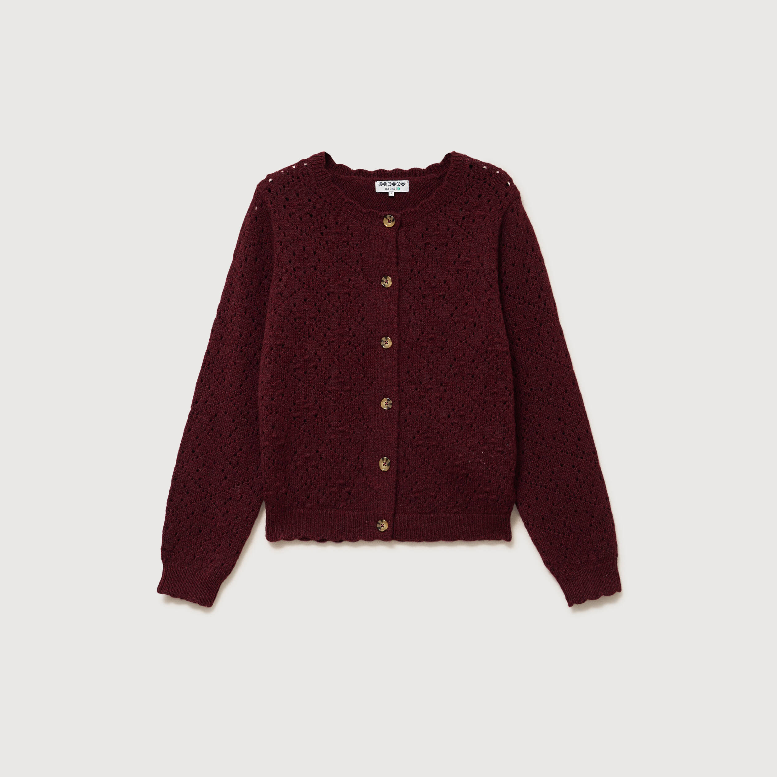 Gilet manches longues col rond bordeaux femme