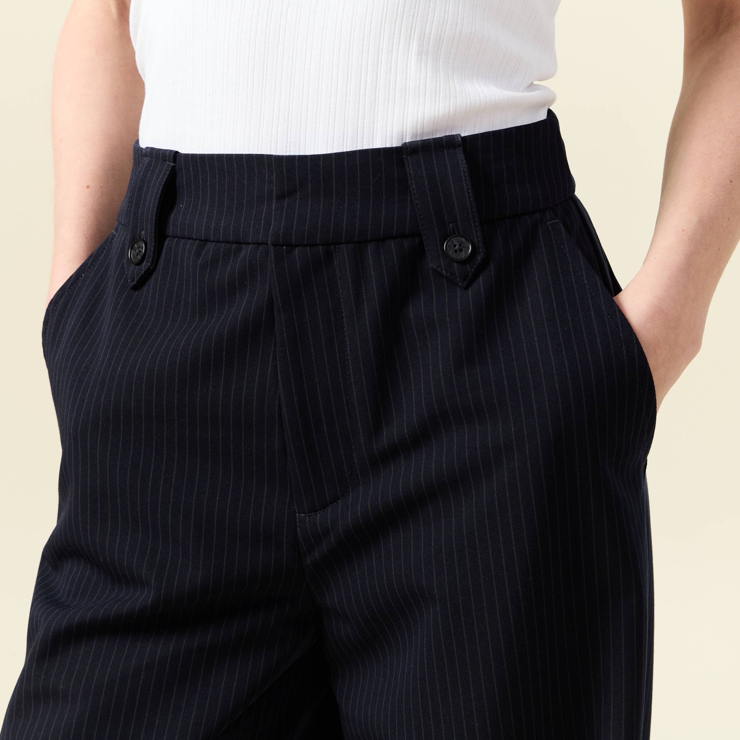 pantalon large taille haute fluide bleu marine femme Pantalon large taille haute fluide bleu marine femme