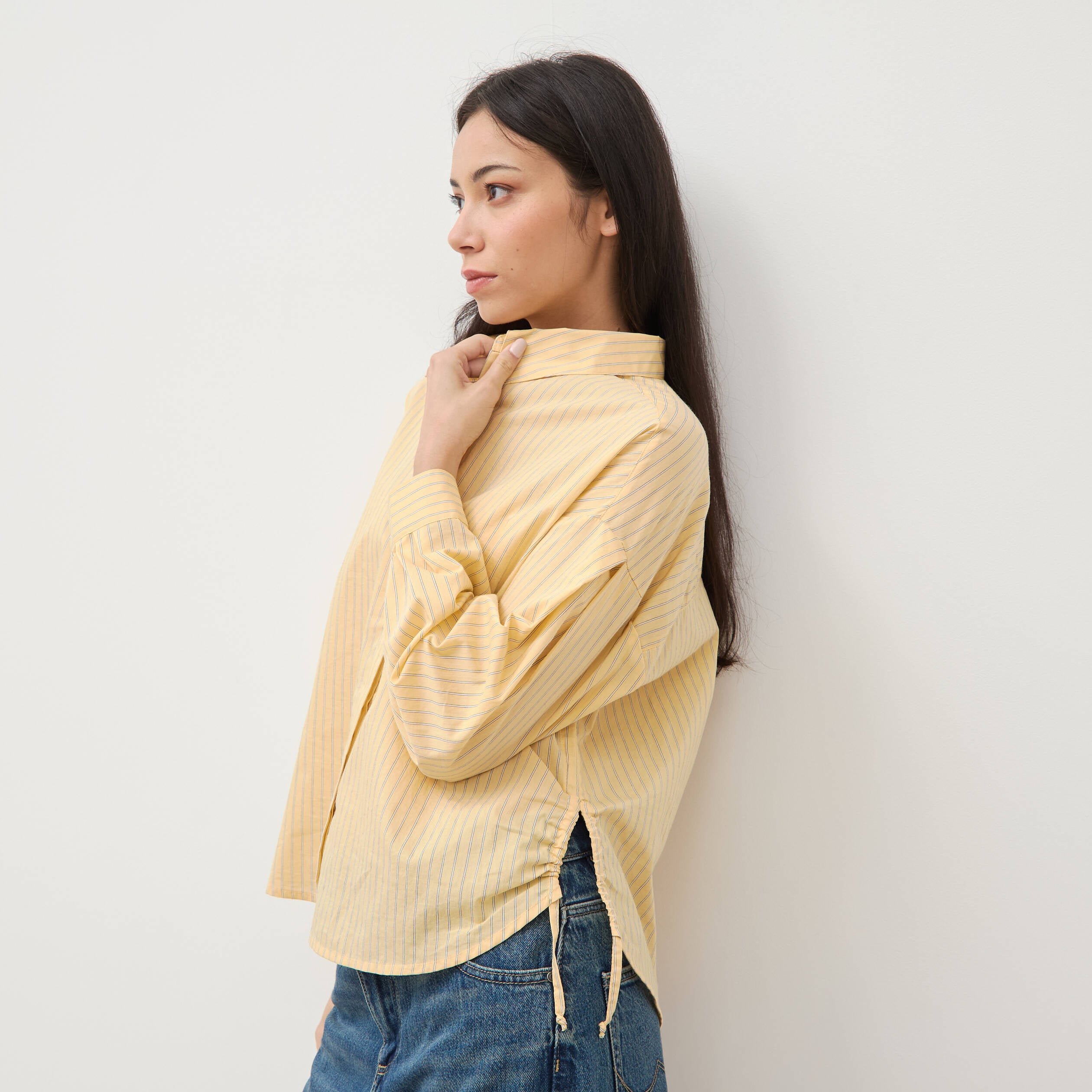 Chemise ample manches longues jaune citron femme