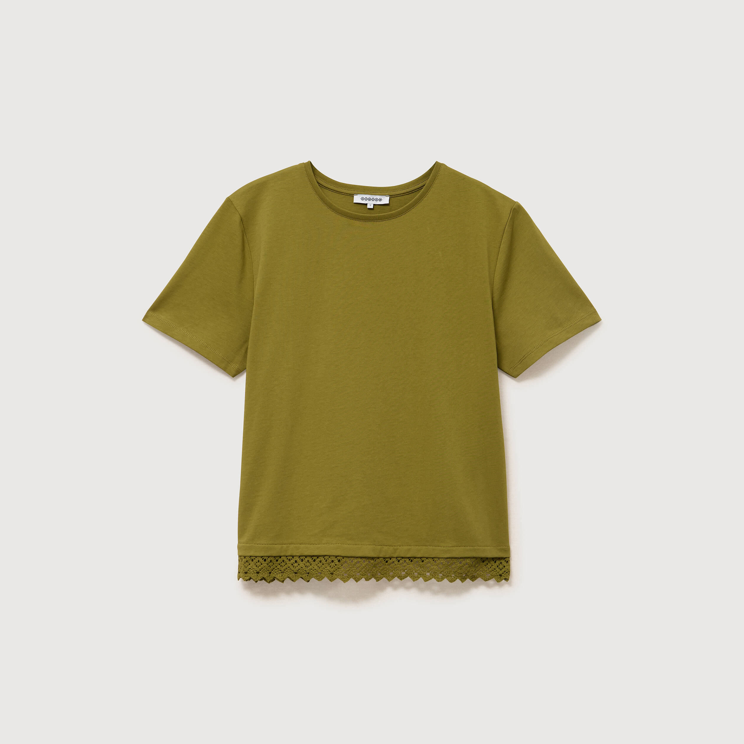 T-shirt droit col rond manches courtes vert kaki femme