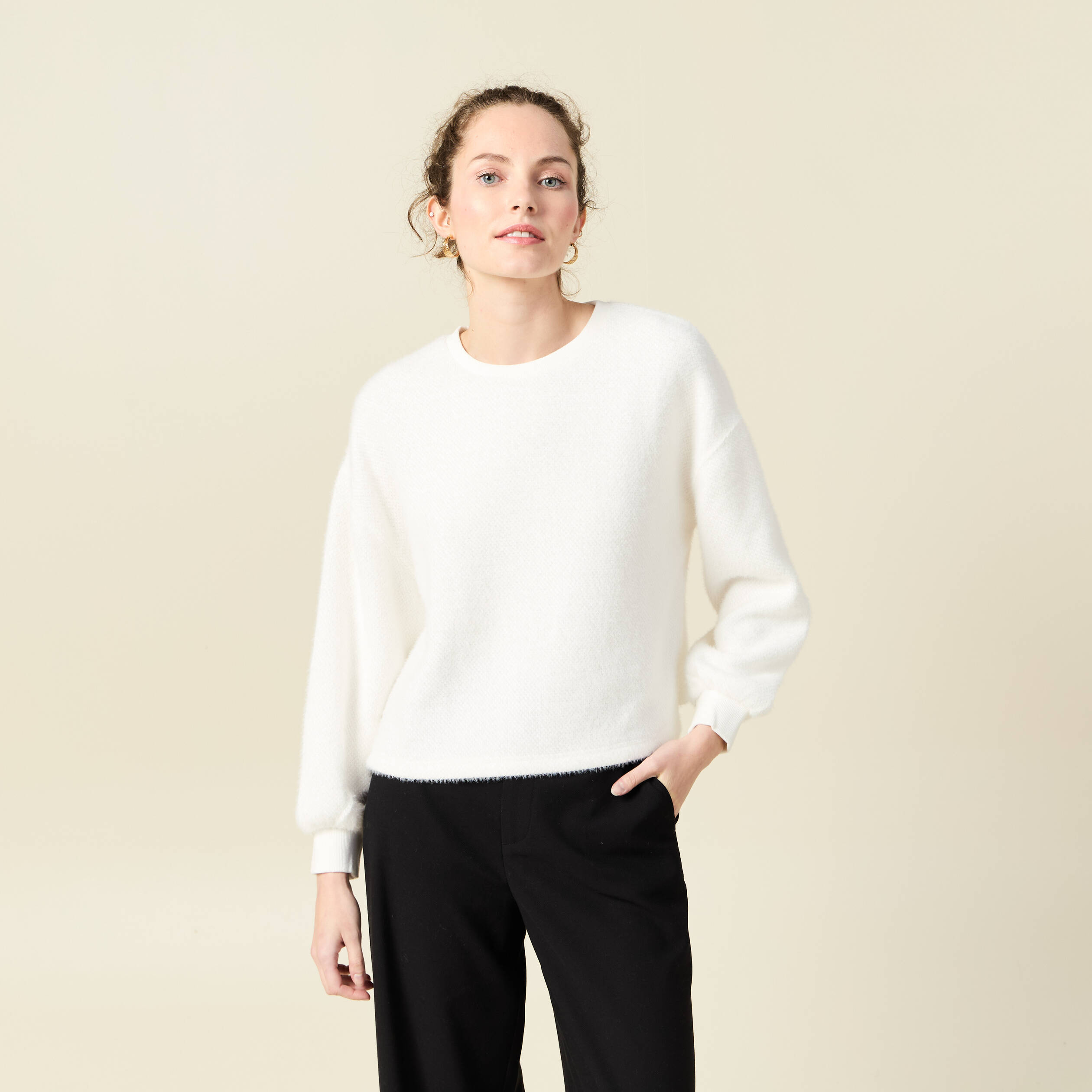 sweat manches longues ecru femme Sweat manches longues ecru femme