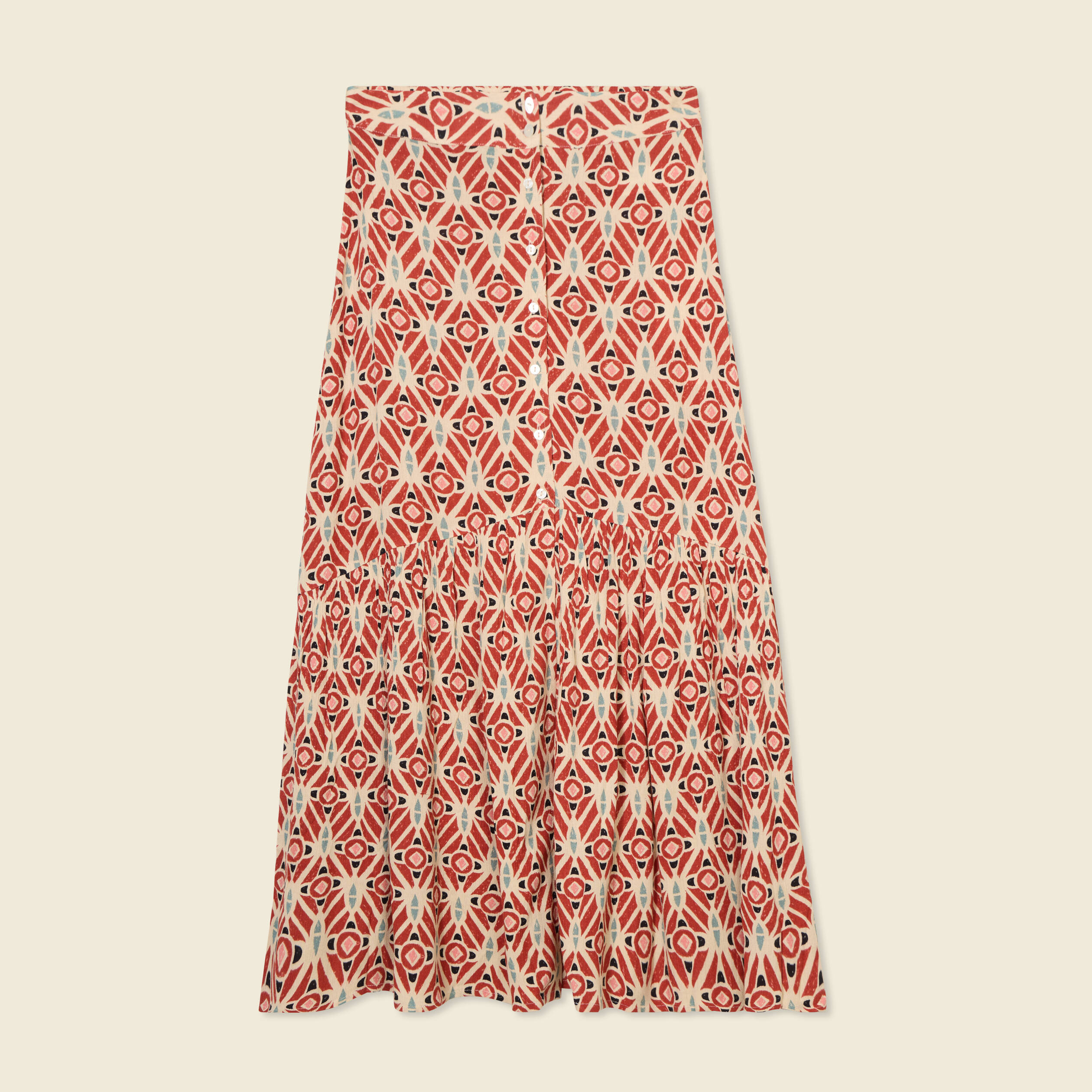 jupe longue evasee terracotta femme Jupe longue évasée terracotta femme