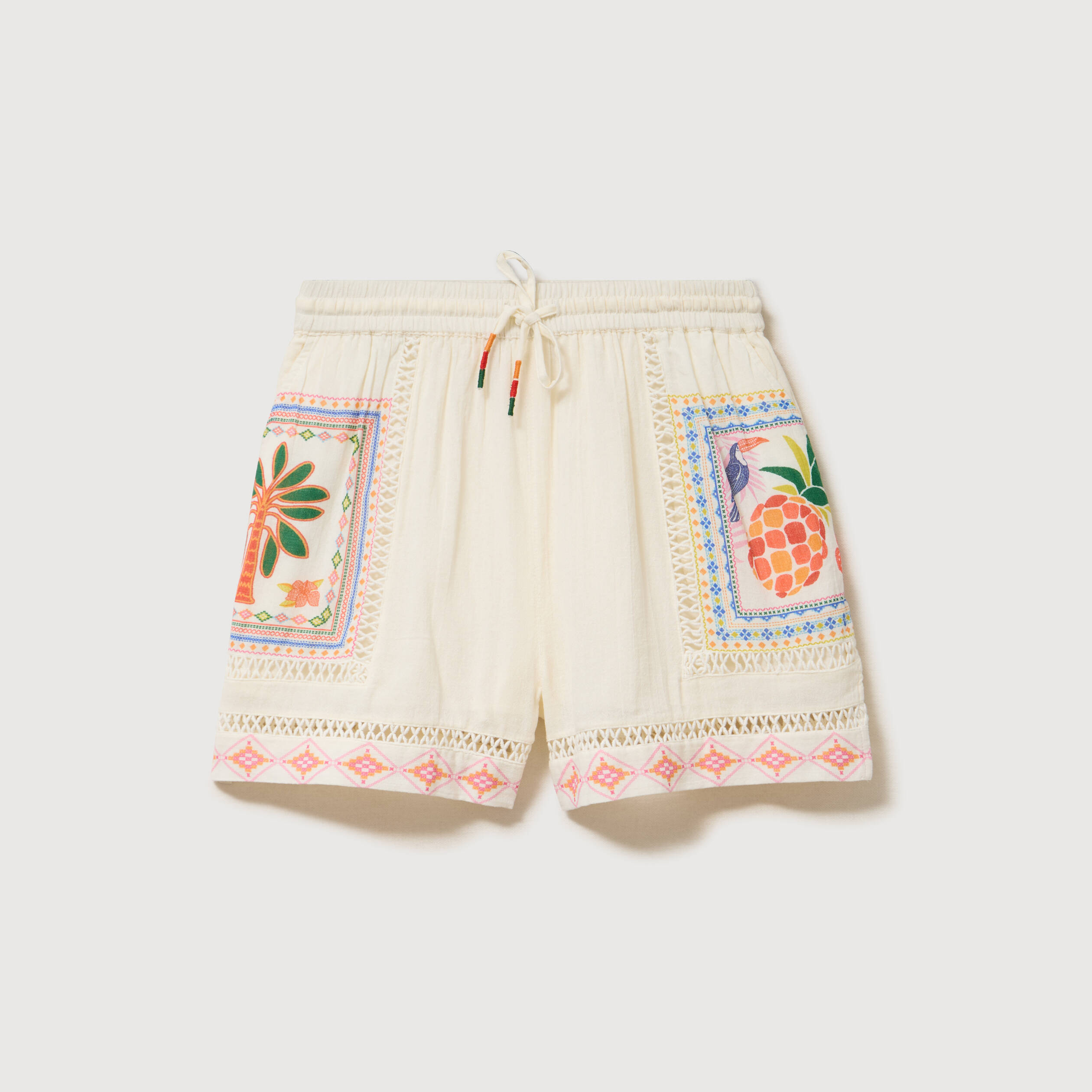 Short en coton avec doublure ecru femme