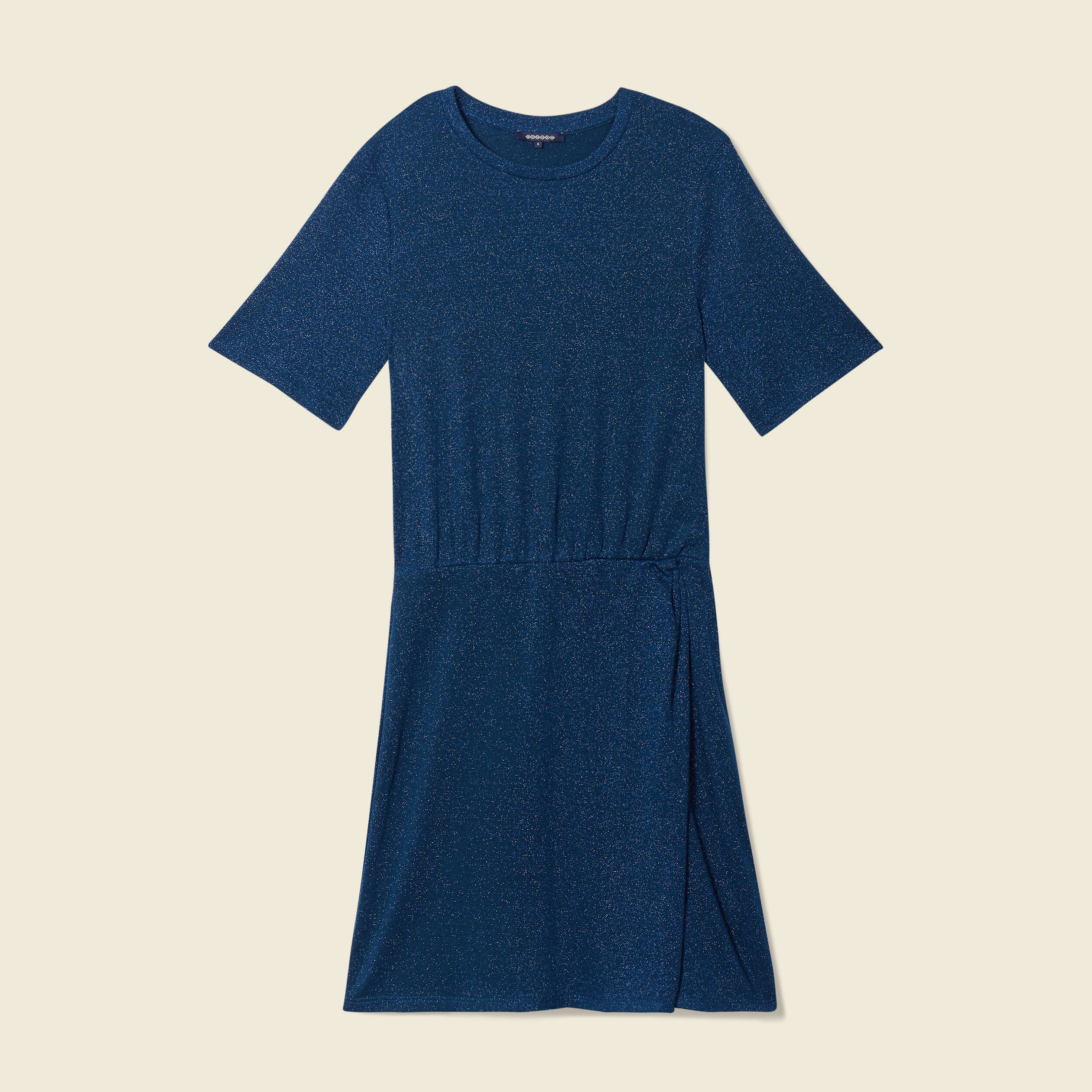 Robe moulante fils métallisés bleu canard femme
