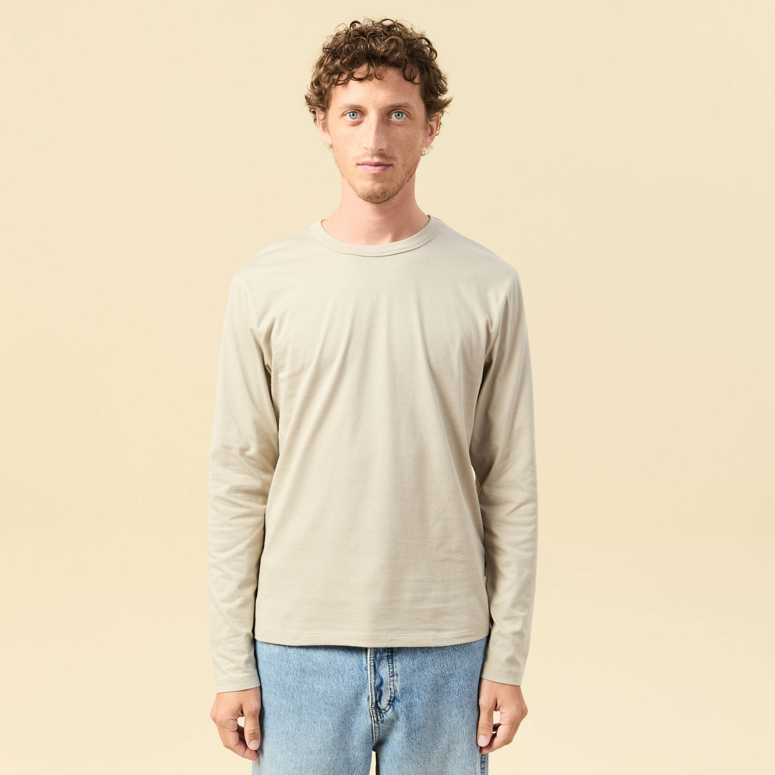 T-shirt en coton manches longues beige homme
