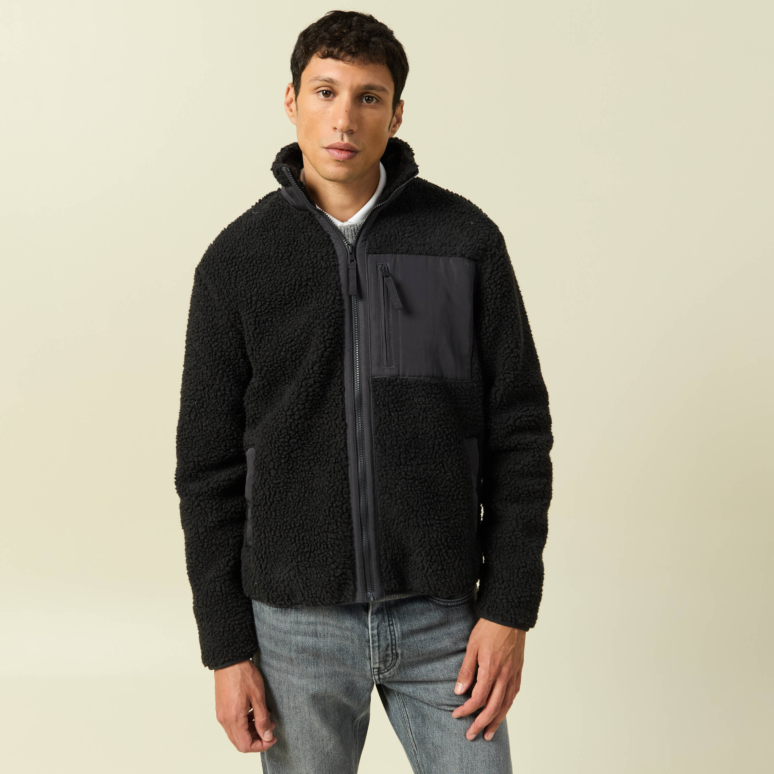 Sweat effet polaire manches longues gris anthracite homme