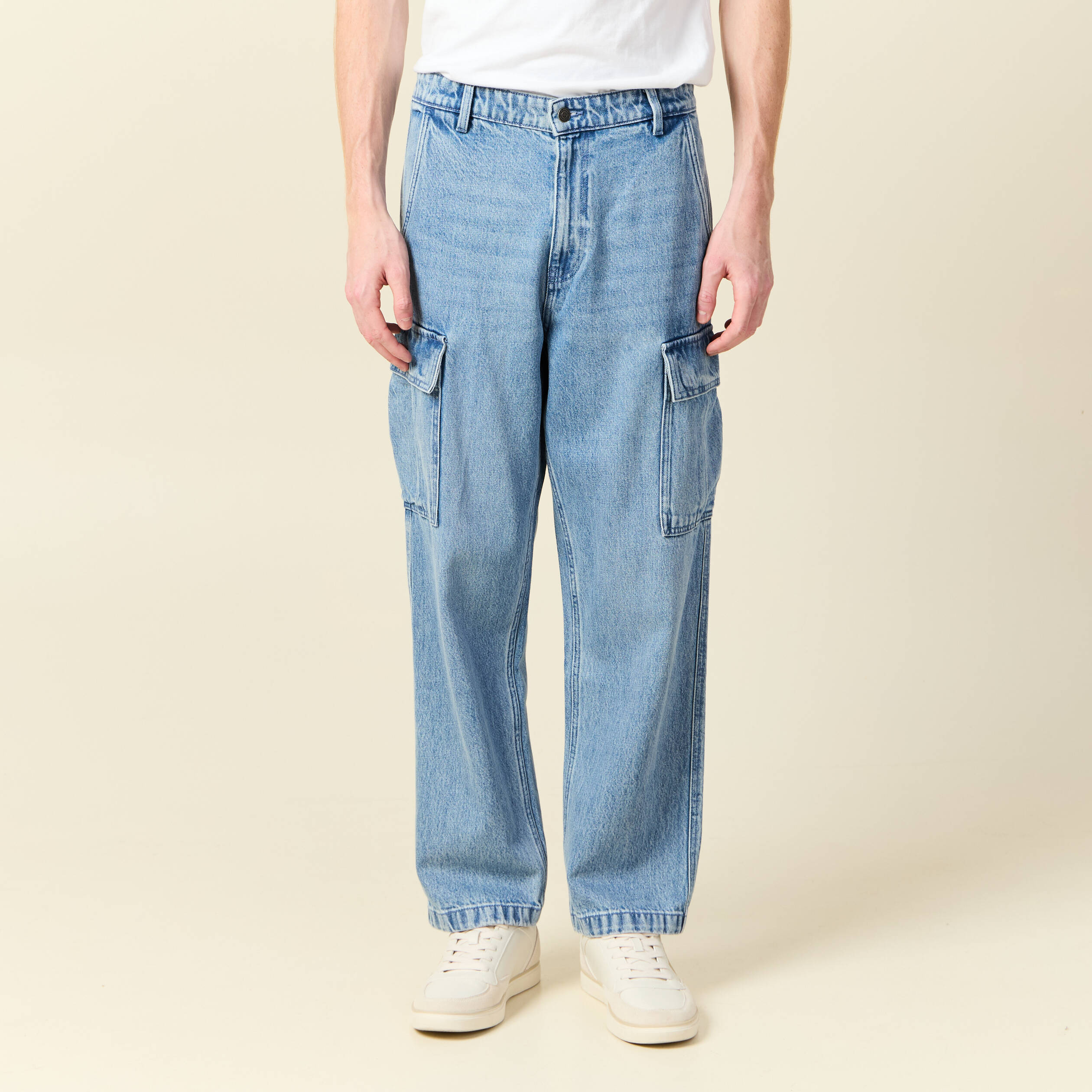 cargo en coton denim bleach homme Cargo en coton denim bleach homme
