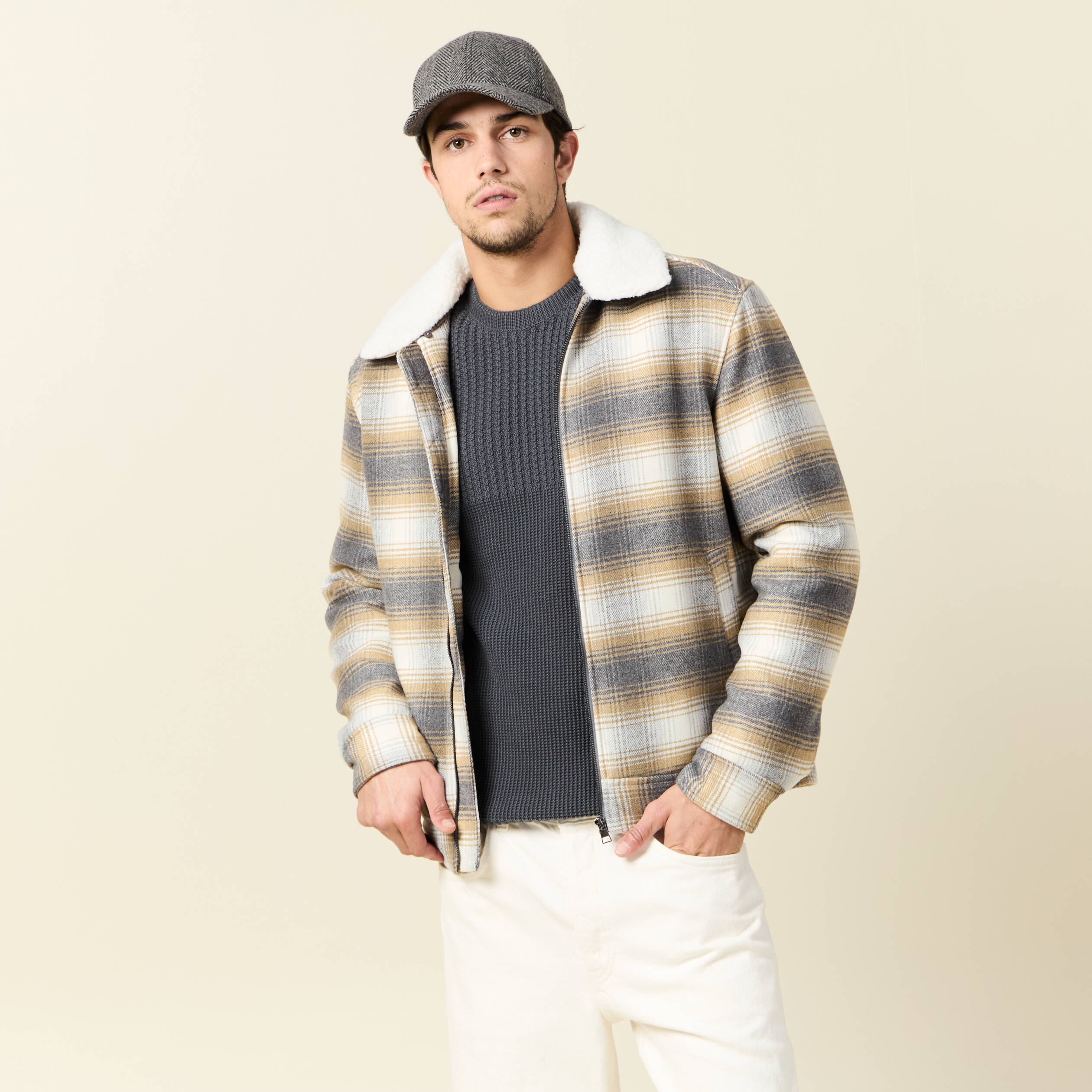 Blouson zipp&eacute; col aviateur gris fonc&eacute; homme