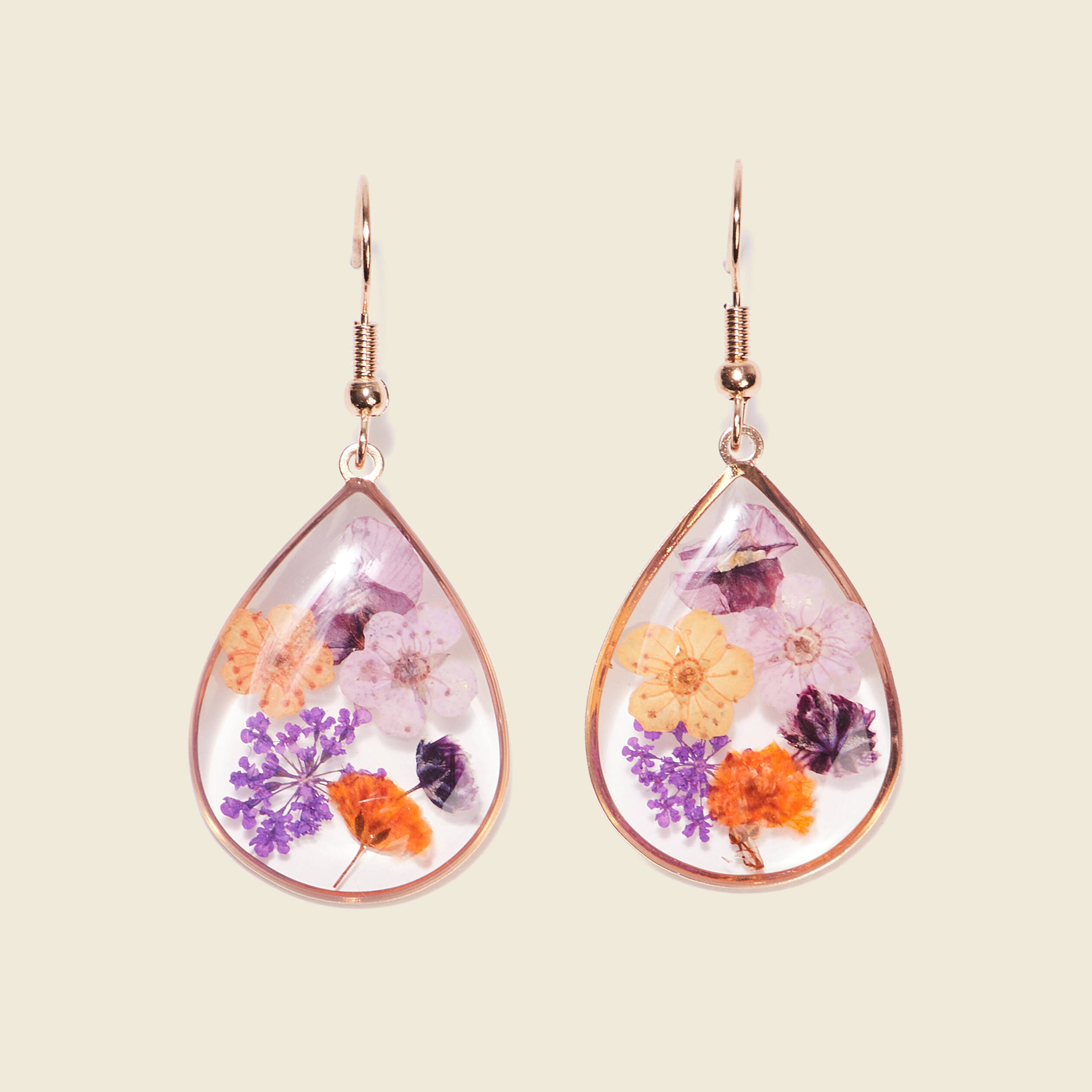 Boucles D'oreilles Pendantes Violettes Plissées - Style étrange Artisanal, Plaqué Or