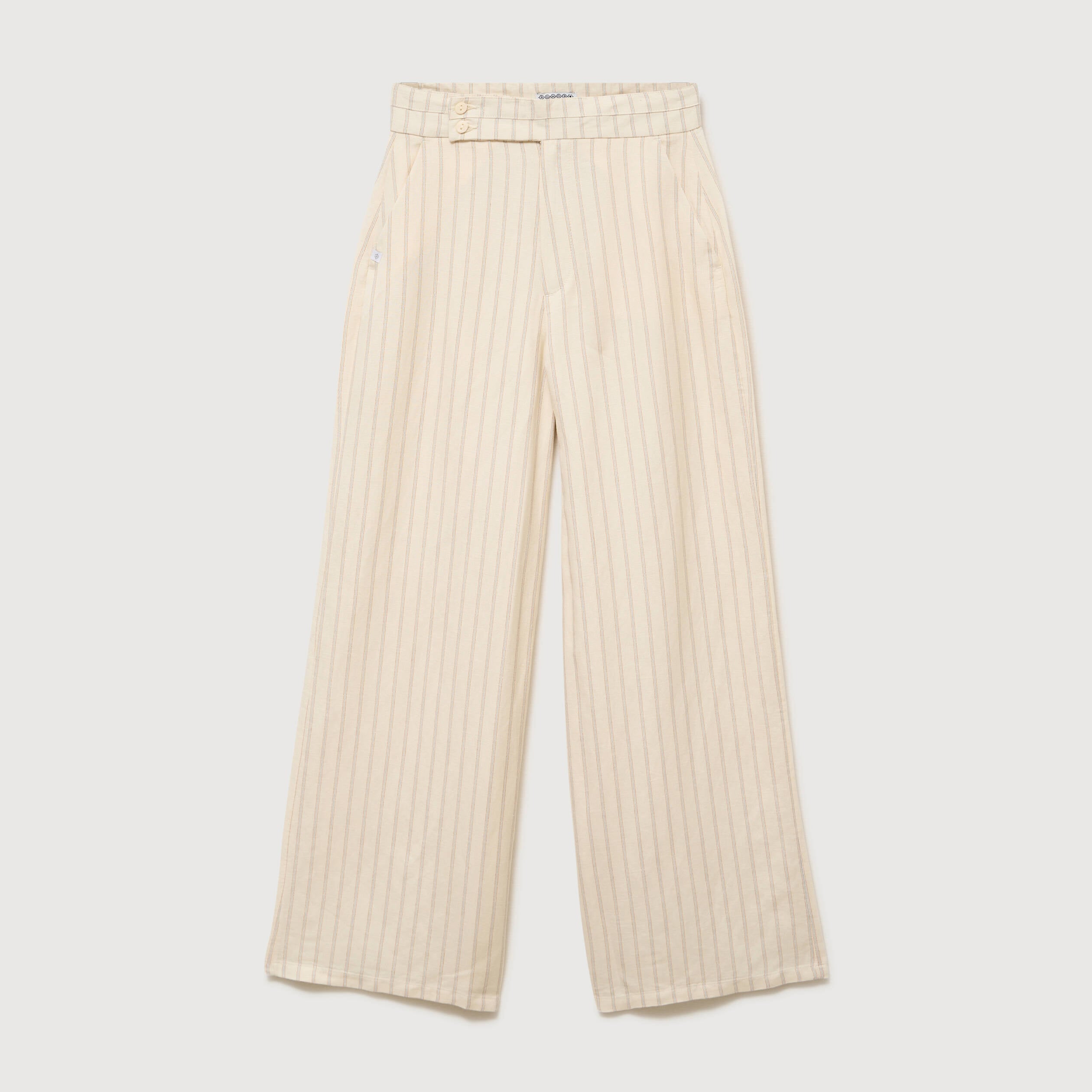 Pantalon large taille haute ceinture jaune pastel femme