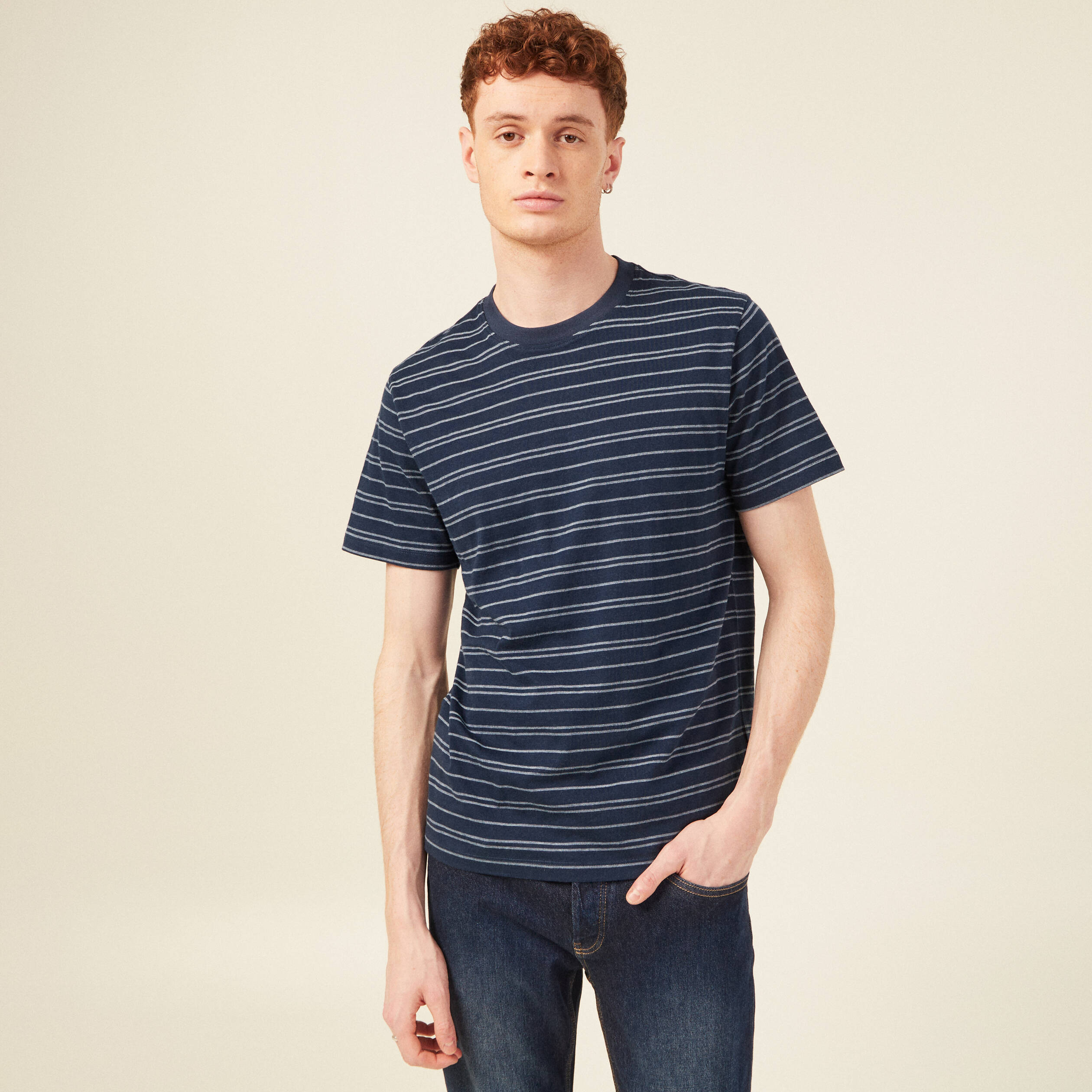 T-shirt en coton manches courtes bleu marine homme