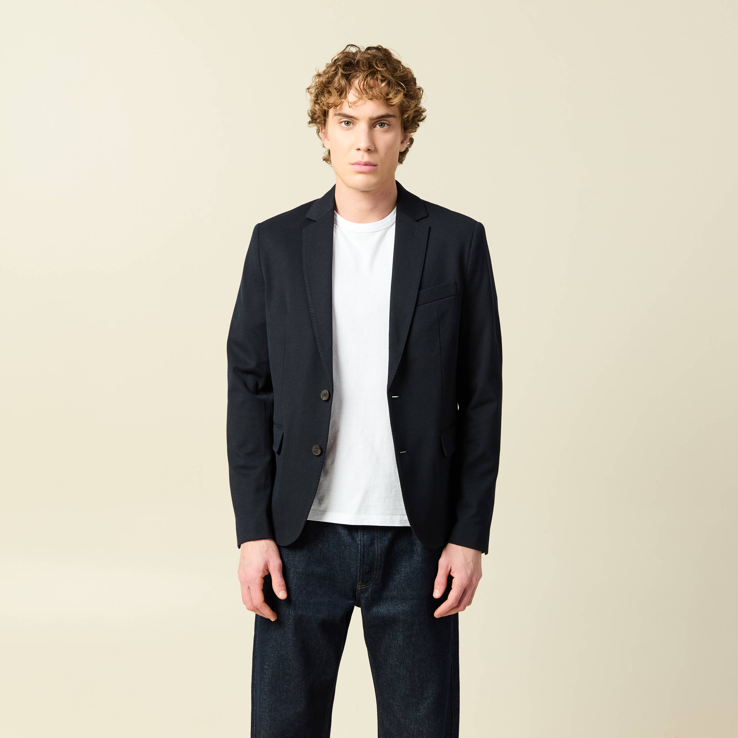 Veste blazer cintr&eacute;e bleu marine homme