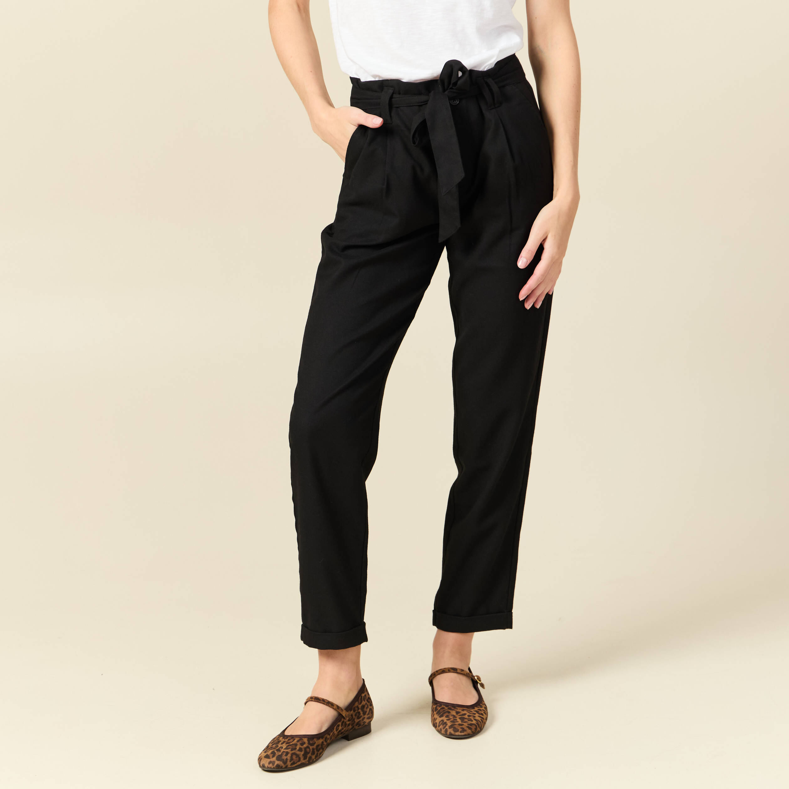 Pantalon paperbag noir femme