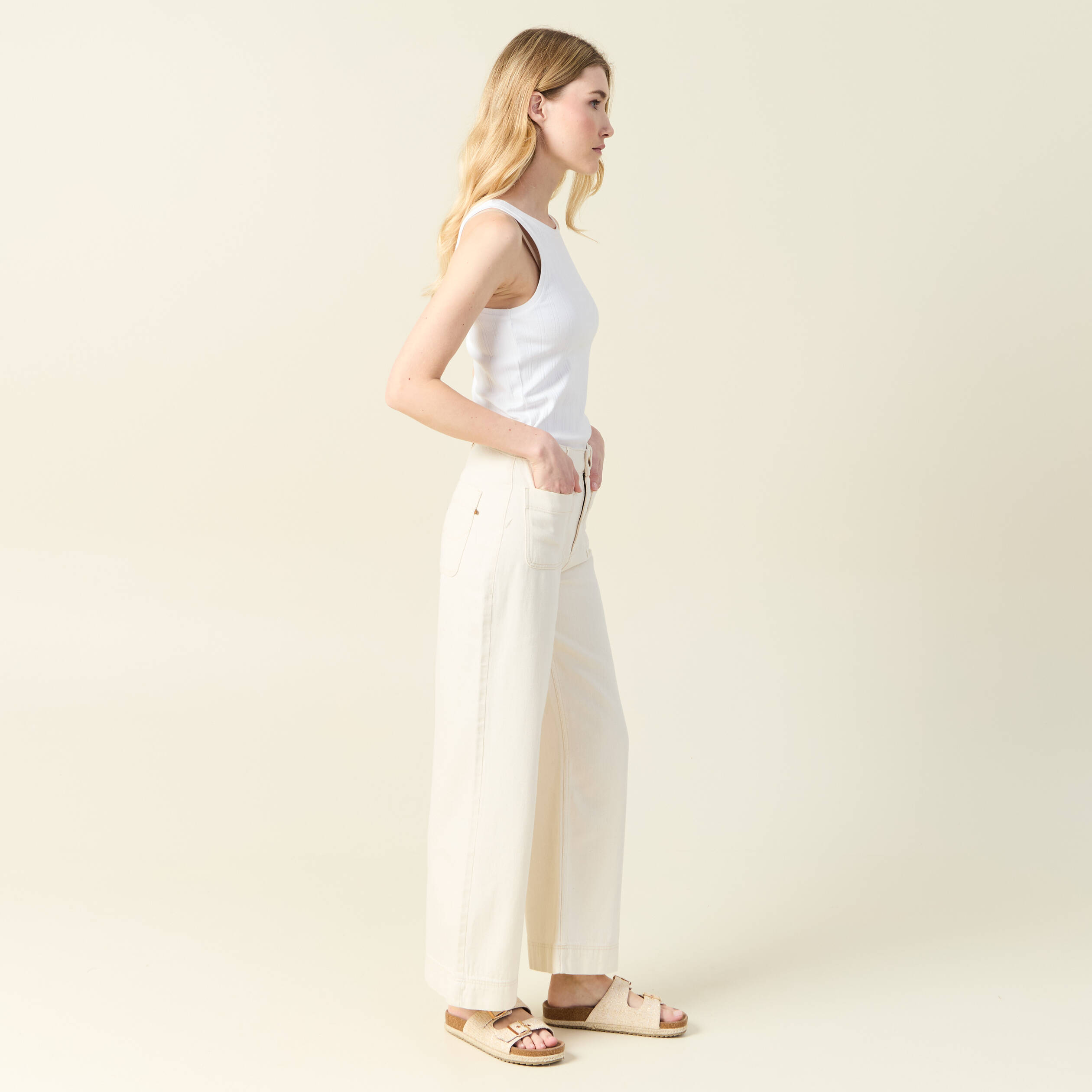 pantalon large denim blanc femme Pantalon large denim blanc femme