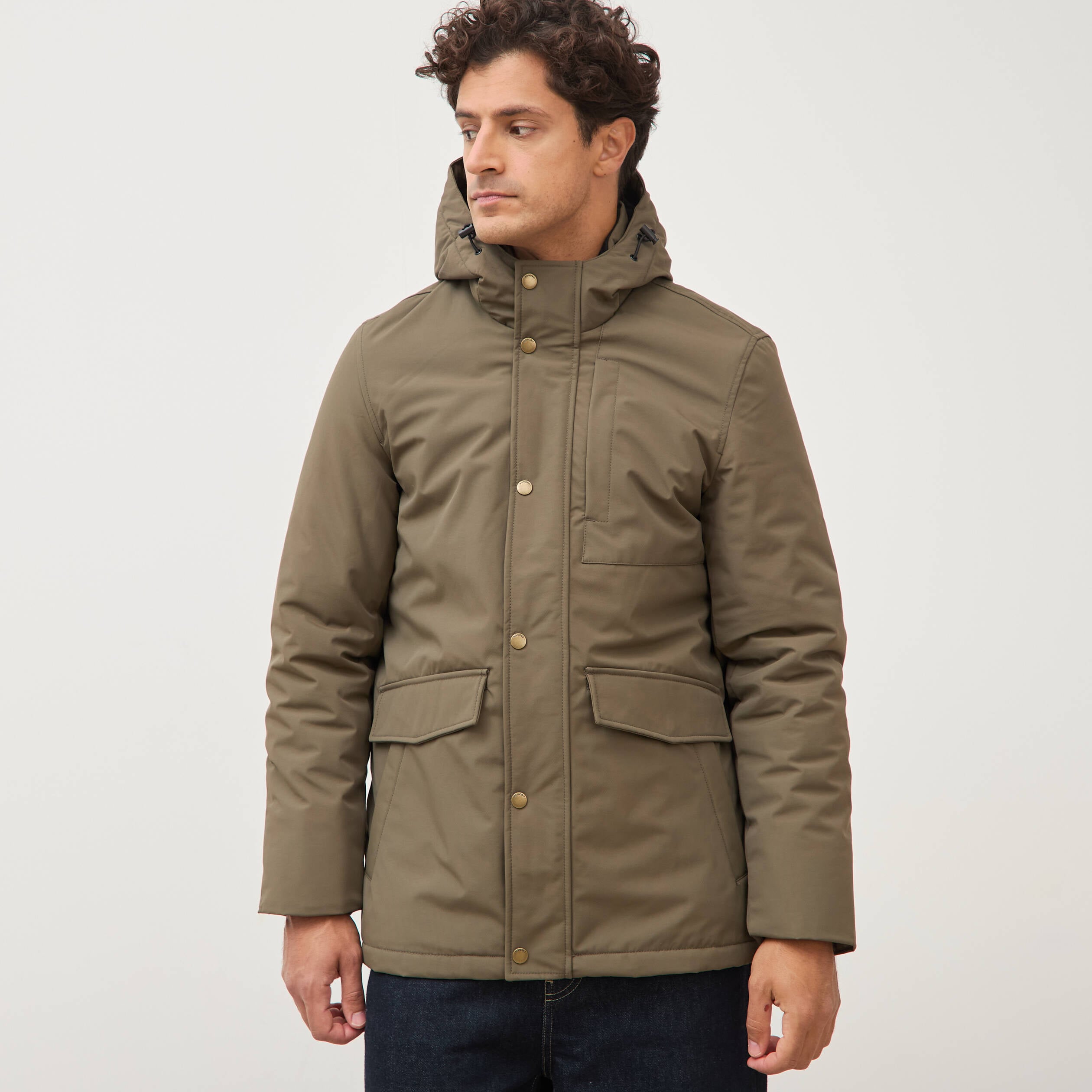 Parka longue droite &agrave; capuche taupe homme