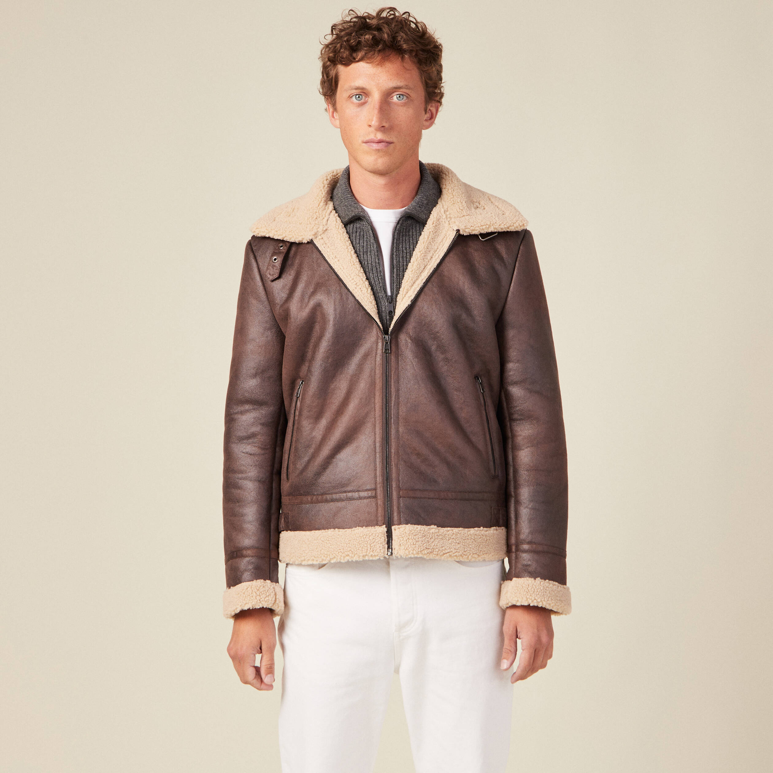 blouson droit simili cuir taupe homme Blouson droit simili cuir taupe homme