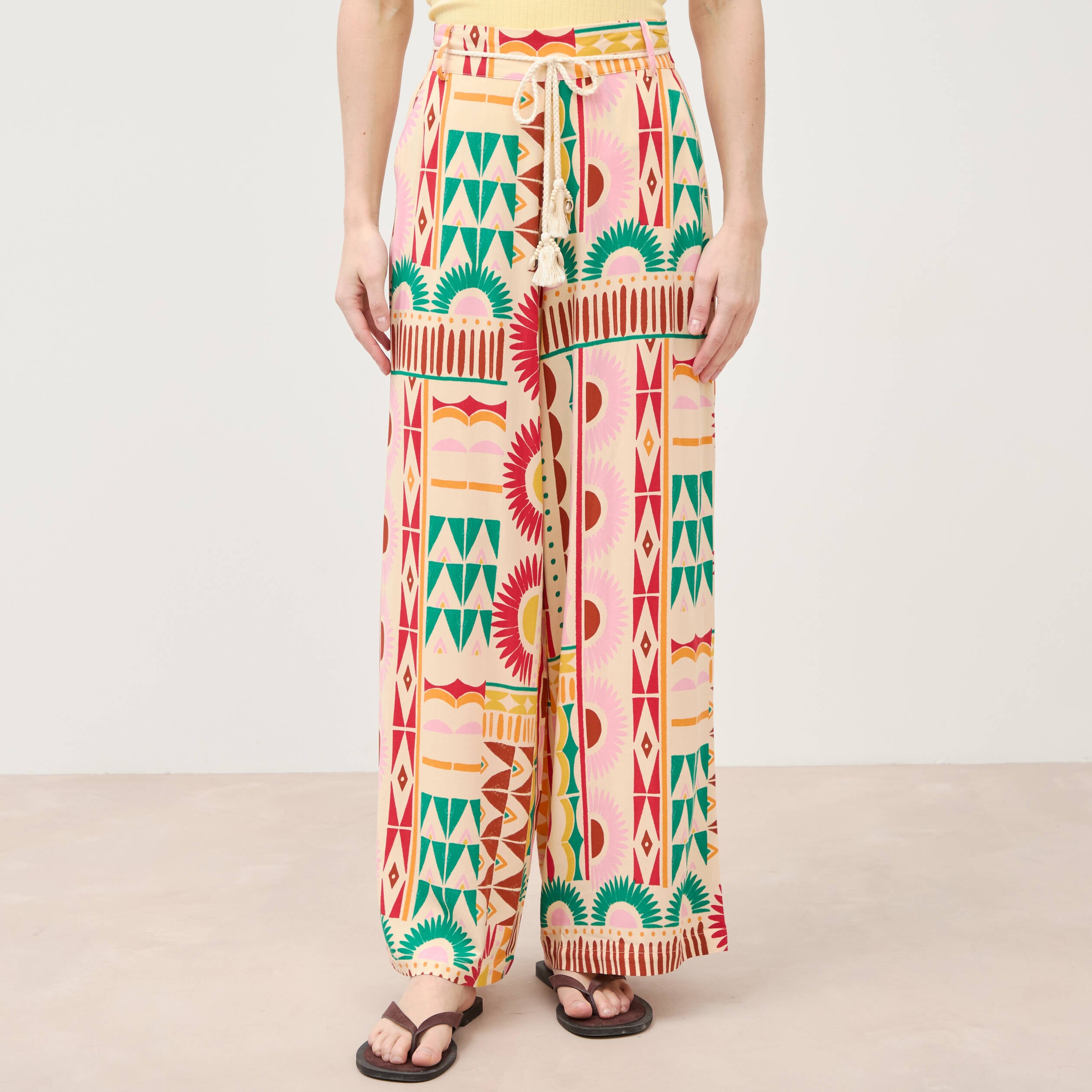 Pantalon loose taille haute multicolore femme