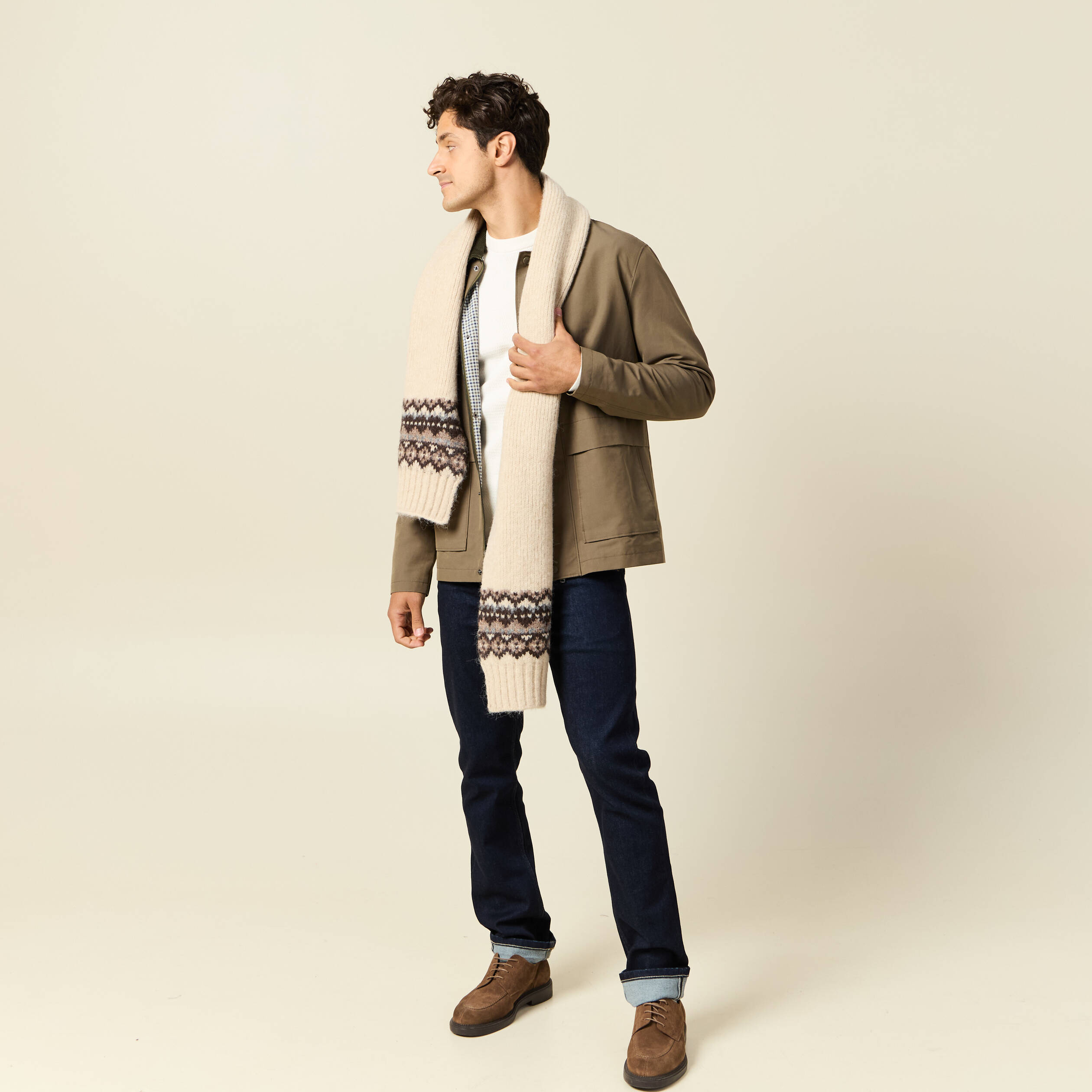 Pull droit manches longues ecru homme
