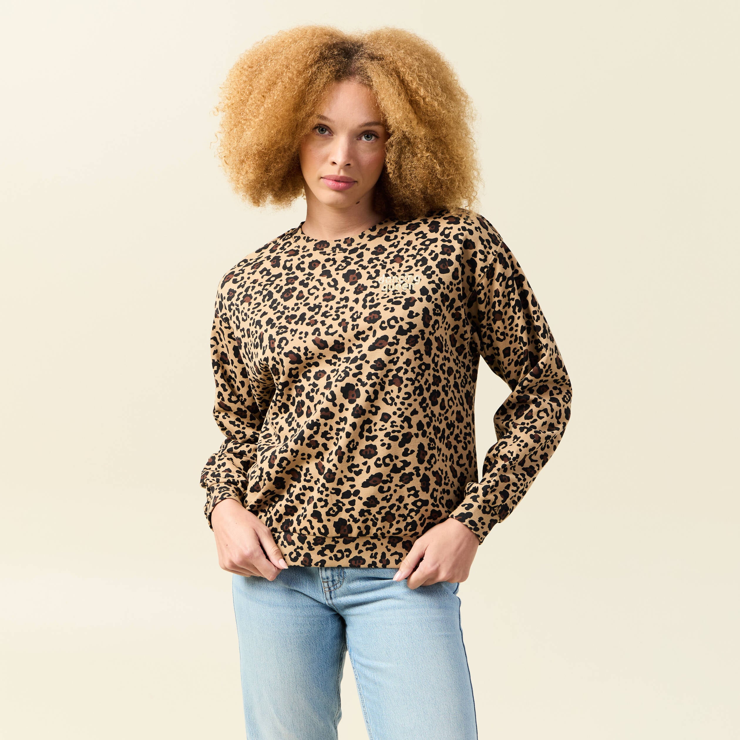Sweat col rond manches longues beige femme
