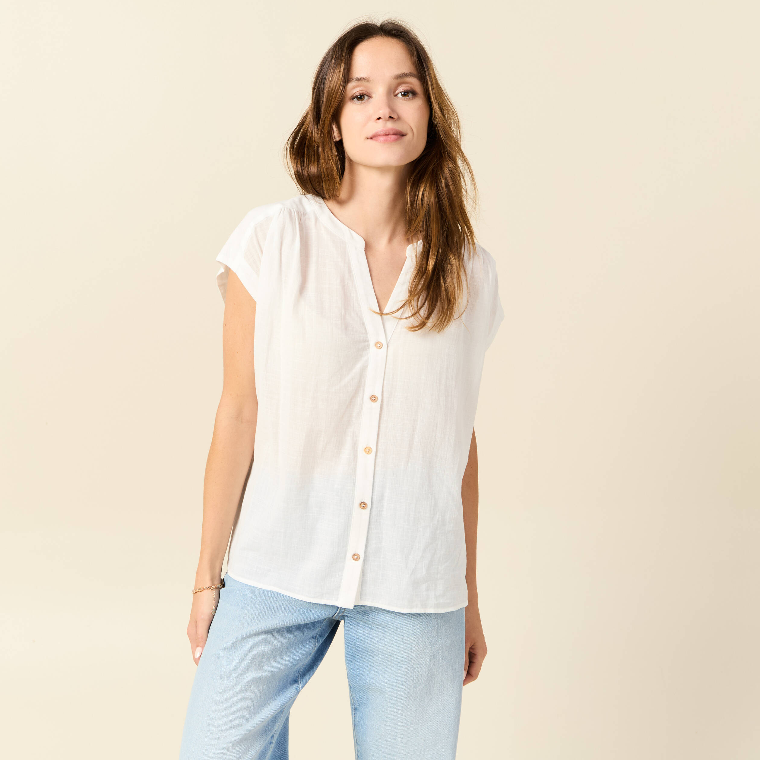 chemise manches courtes ecru femme Chemise manches courtes ecru femme
