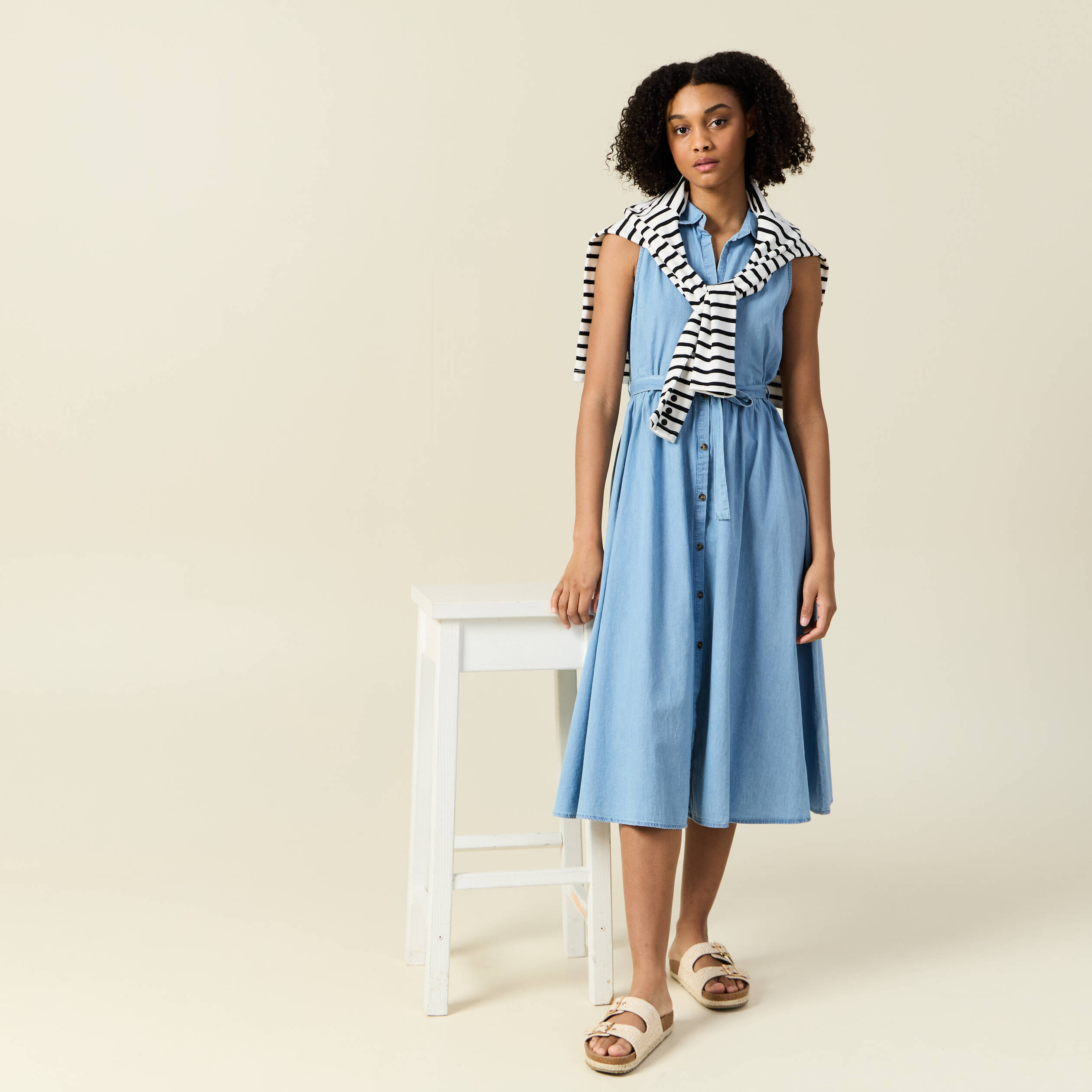 robe longue trapeze jean denim bleach femme Robe longue trapèze jean denim bleach femme