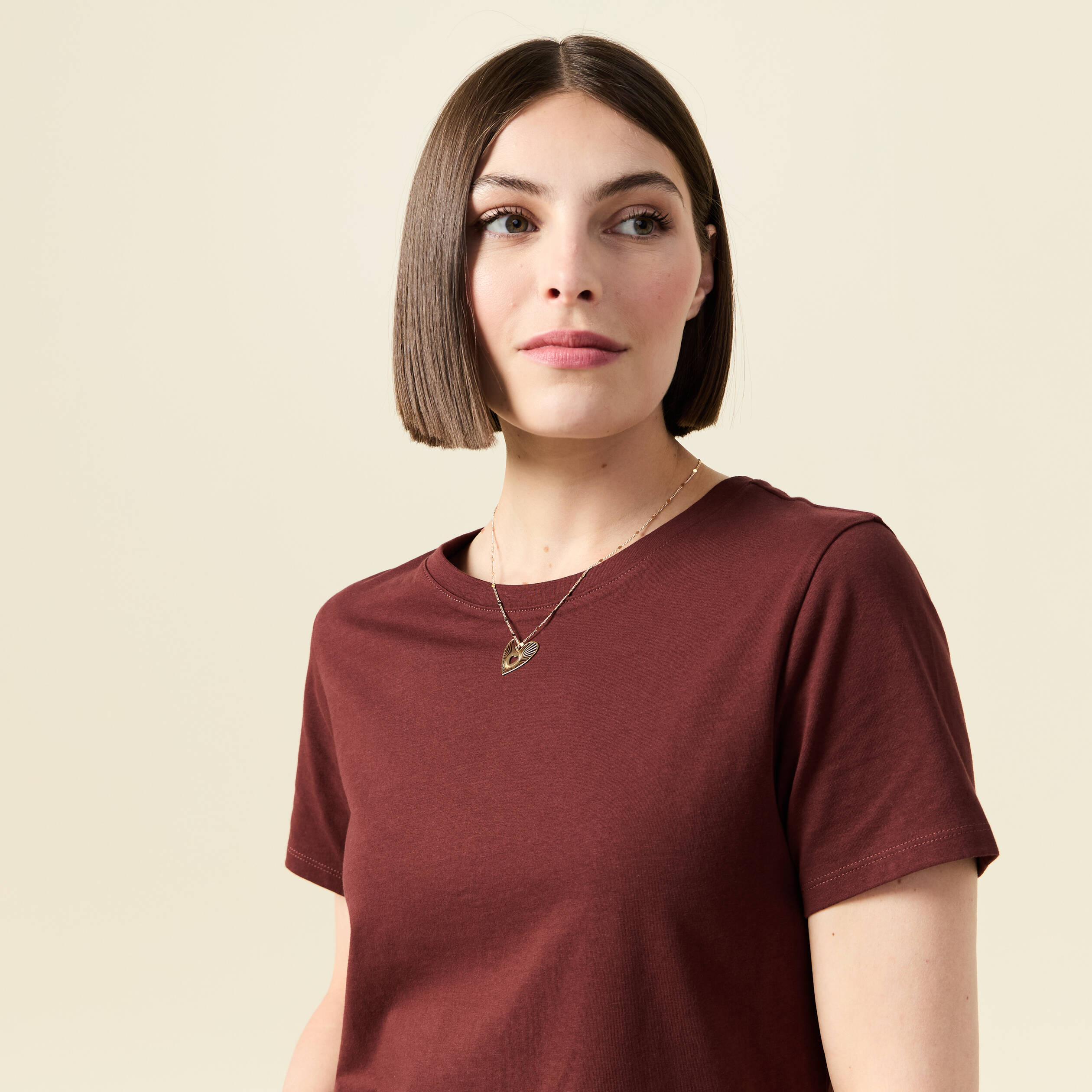 T-shirt manches courtes marron femme