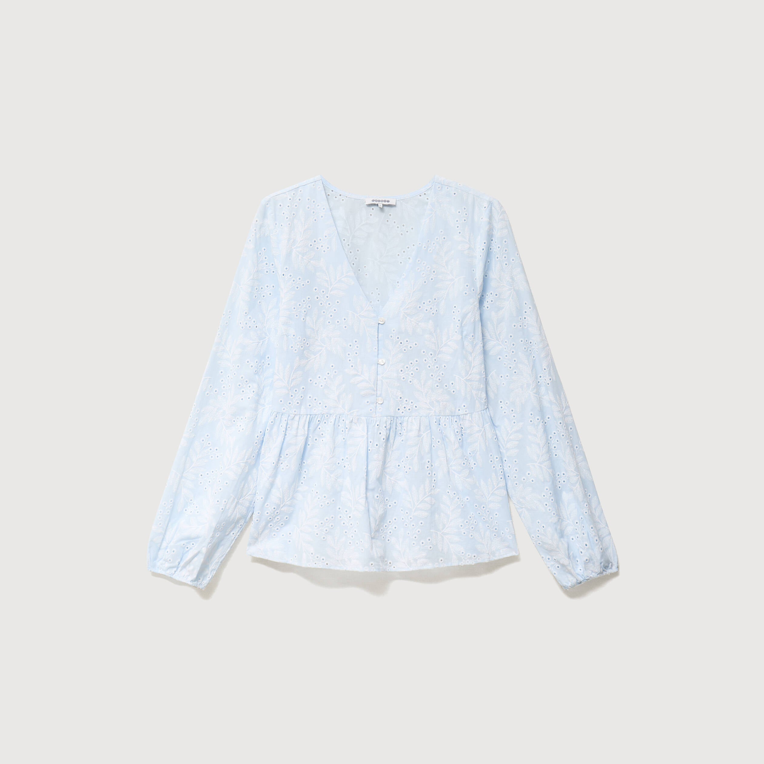Chemise col v manches longues en coton blanc femme