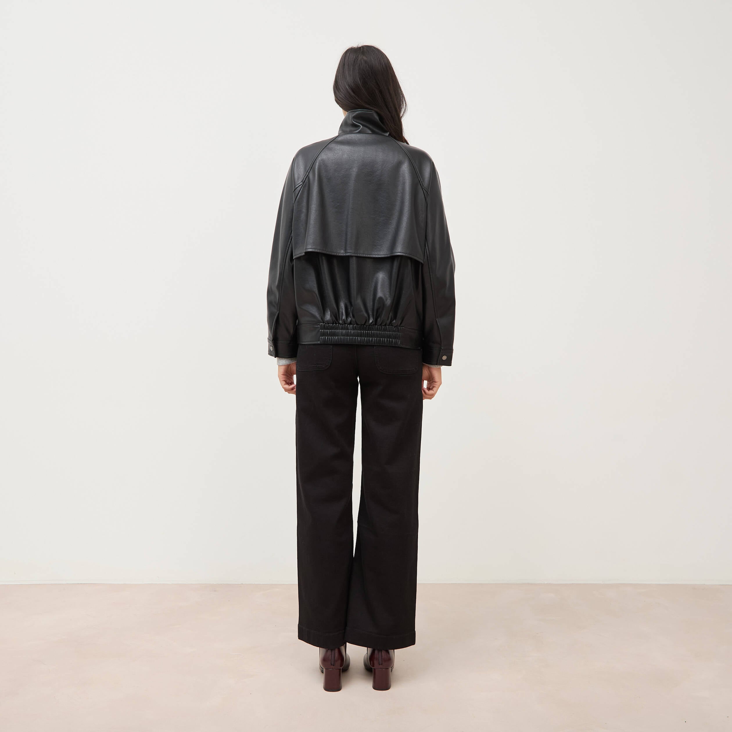 Blouson manches longues similicuir noir femme