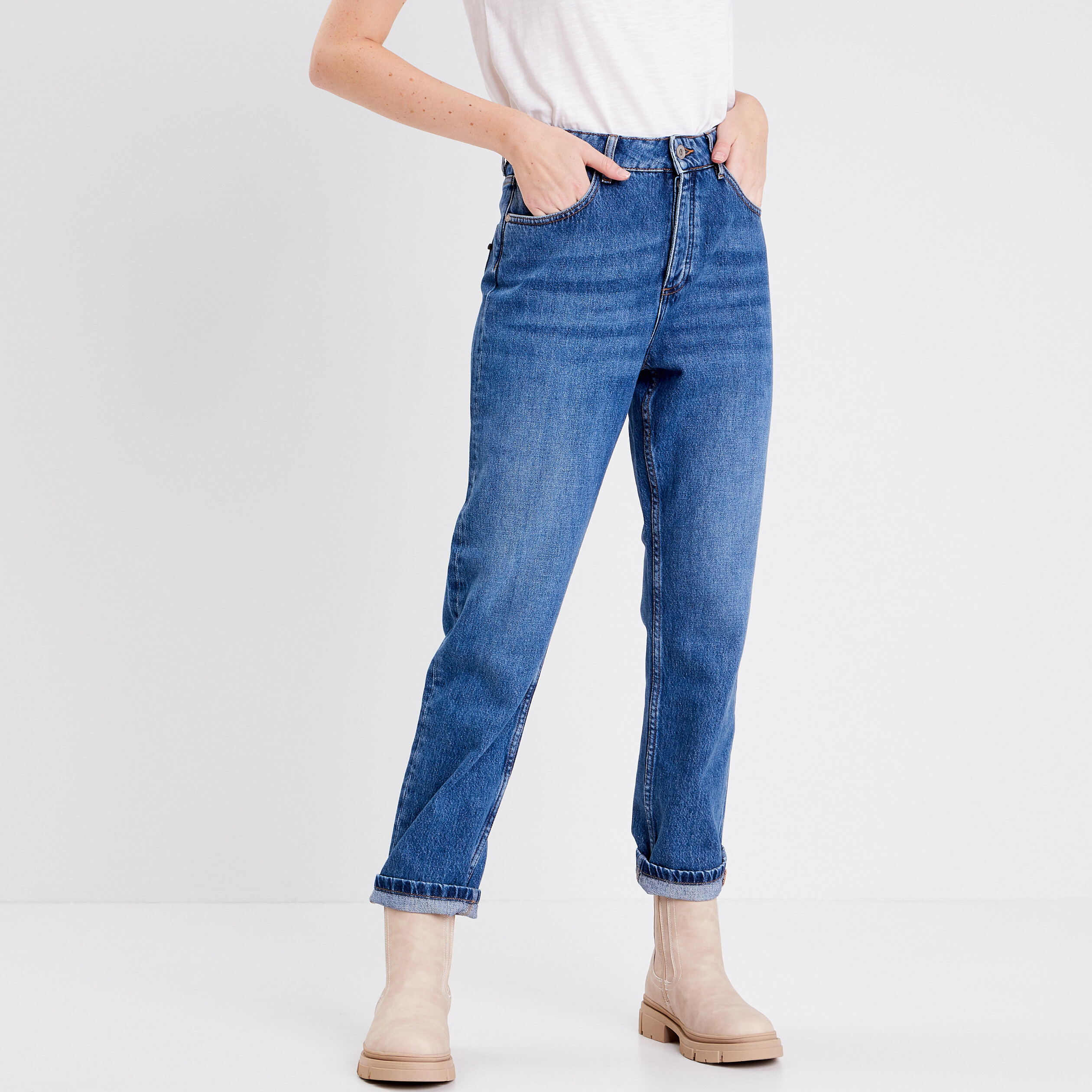 Jeans straight denim stone femme