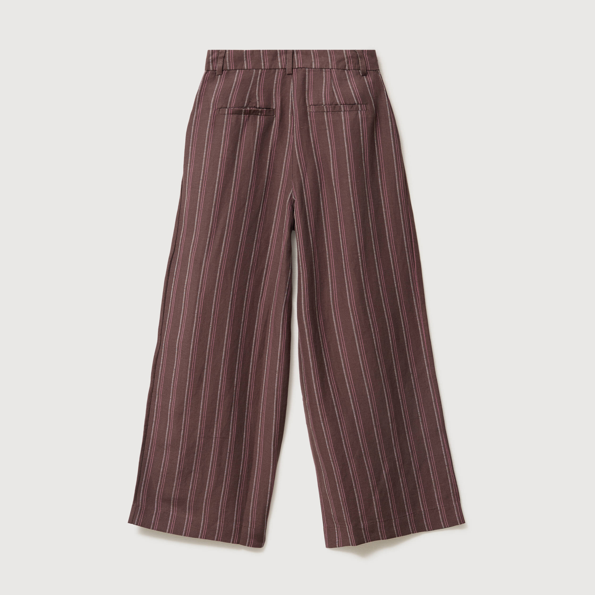 Pantalon large taille haute ray&eacute; marron chocolat femme