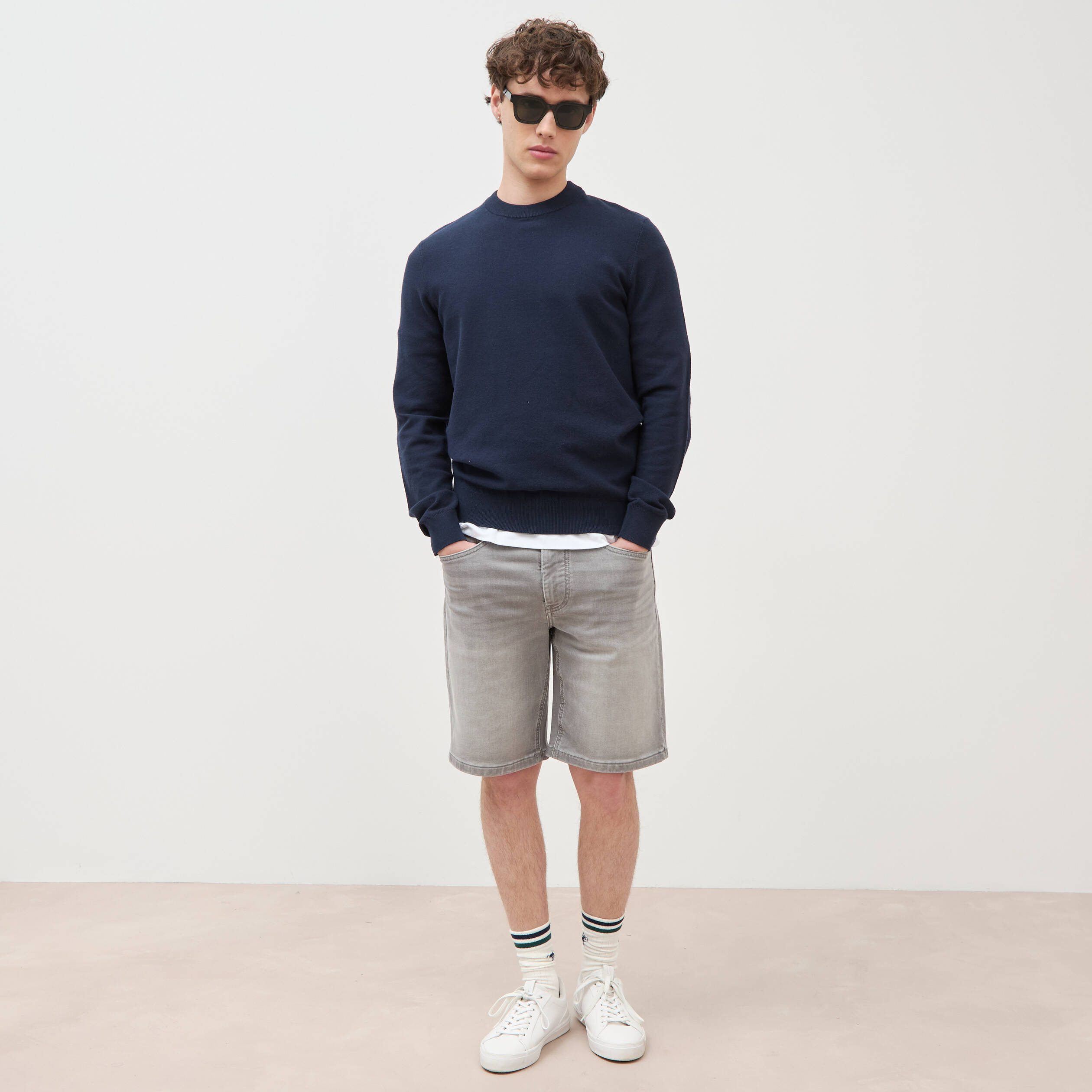 Bermuda en jeans denim gris homme