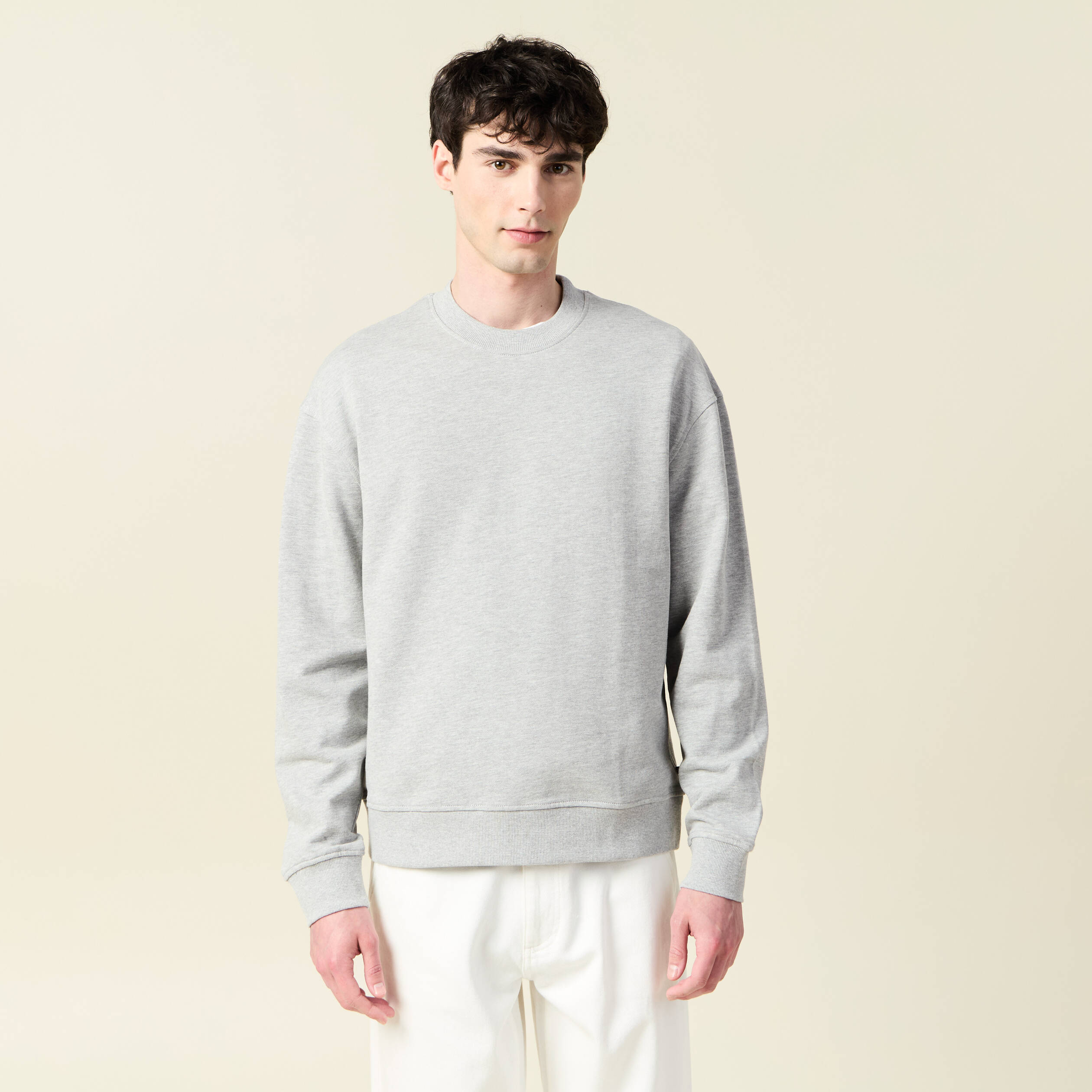 sweat col rond manches longues en coton gris homme Sweat col rond manches longues en coton gris homme