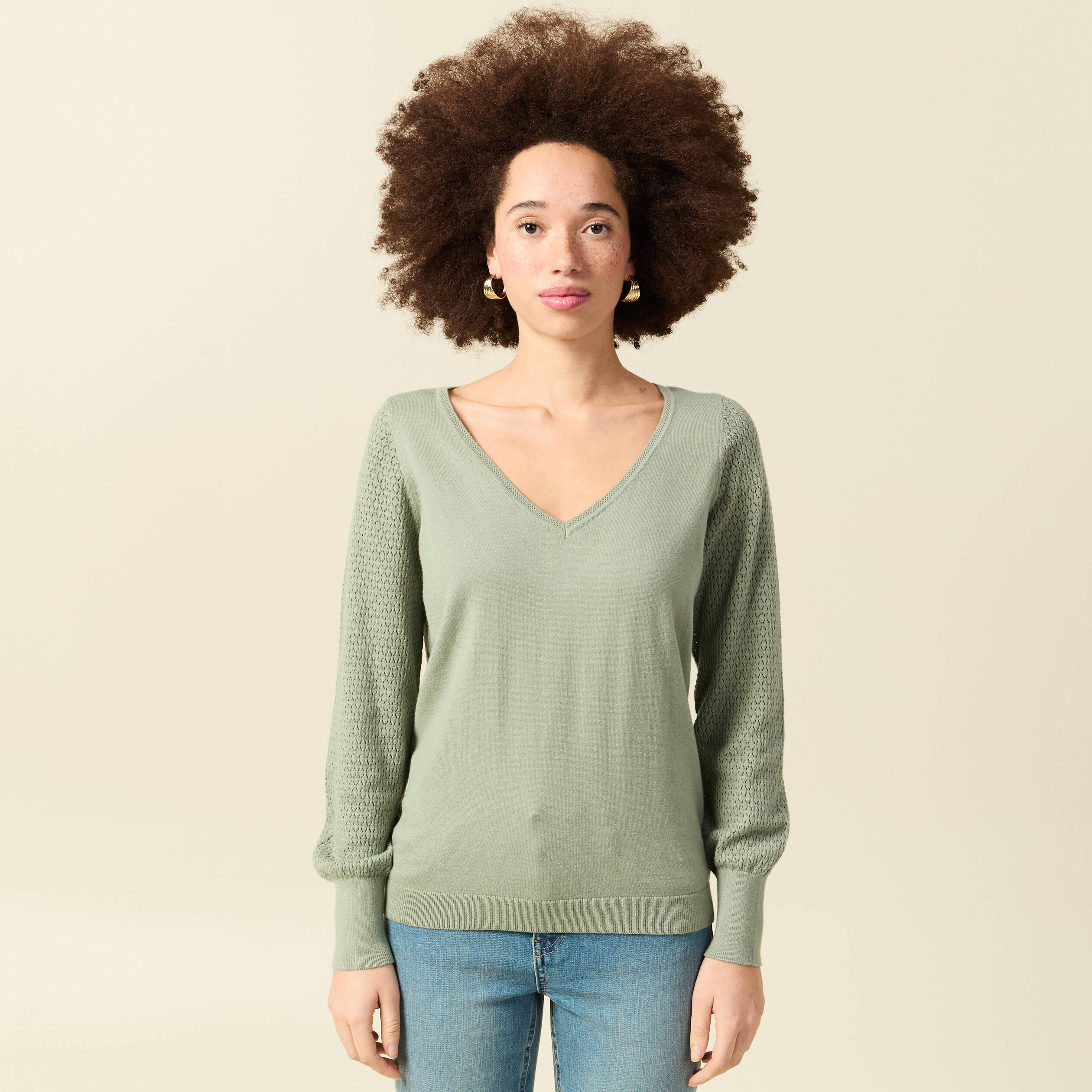 Pull manches longues vert kaki femme